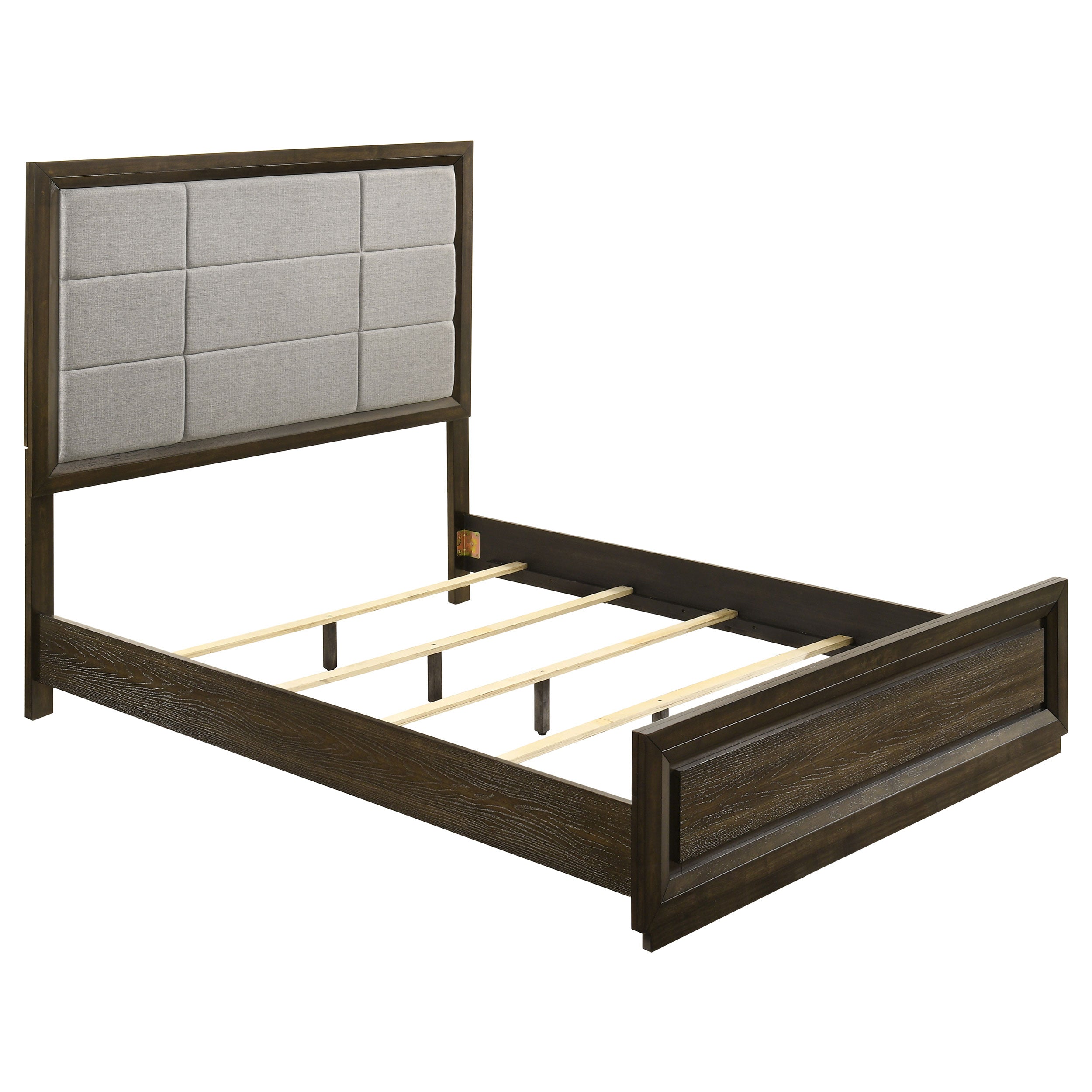 Atlas 64-inch Queen Upholstered Panel Bed Grey and Dark Oak — view 1