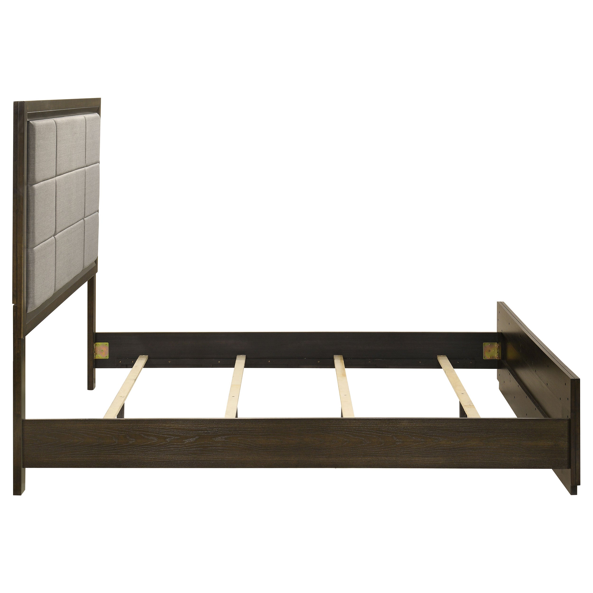 Atlas 64-inch Queen Upholstered Panel Bed Grey and Dark Oak — view 6
