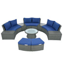 10 Piece Outdoor Sectional Half Round Patio Rattan Sofa Set