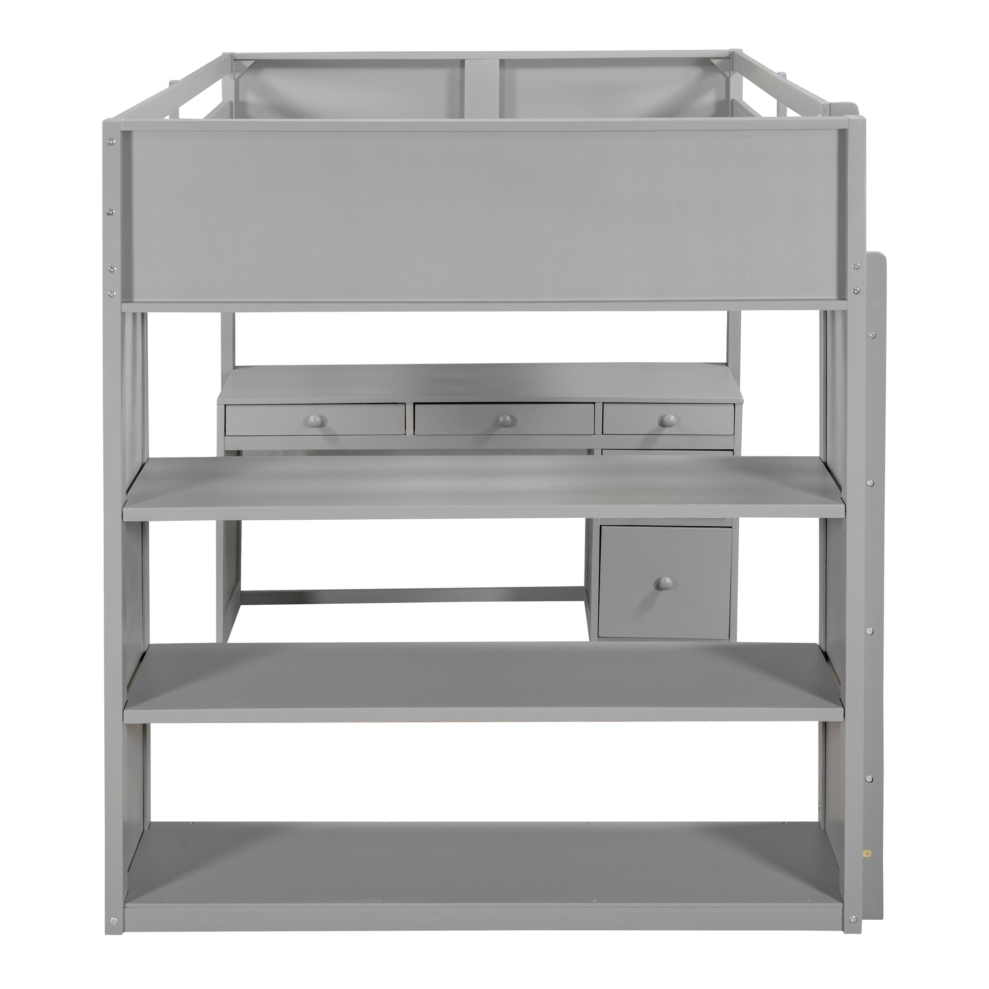 Full Size Loft Bed with Ladder, Shelves, and Desk, Gray - Atlantic Fine Furniture Melbourne FL