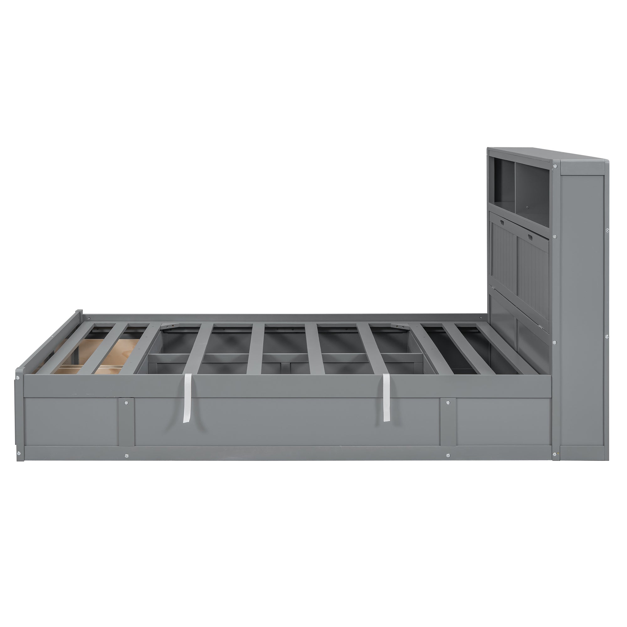 Wood Full Size Hydraulic Platform Bed with Storage LED Headboard, Charging Station and 2 Drawers, Gray - Atlantic Fine Furniture Melbourne FL