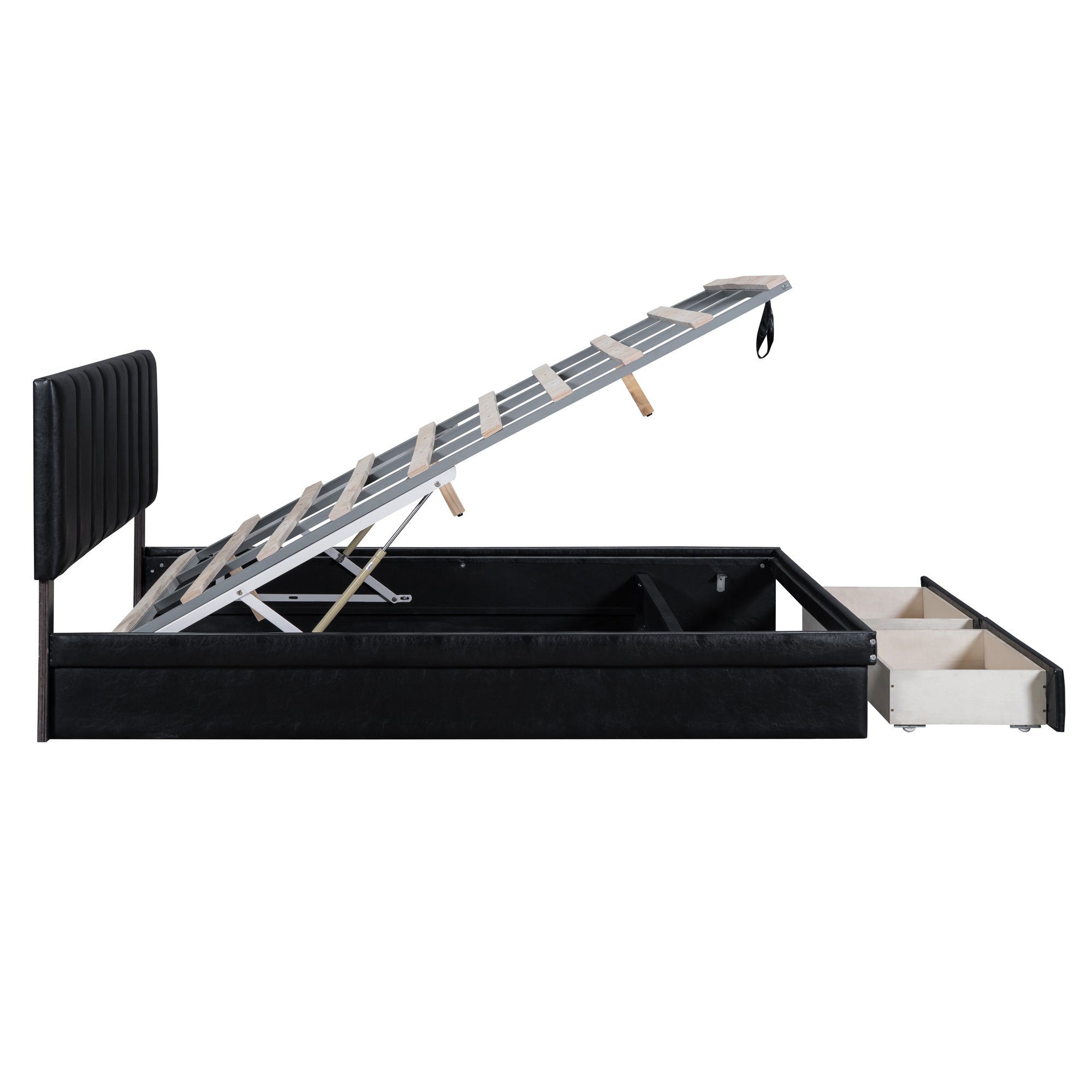 Queen Size Upholstered Bed with Hydraulic Storage System and Drawer, Black - Atlantic Fine Furniture Melbourne FL
