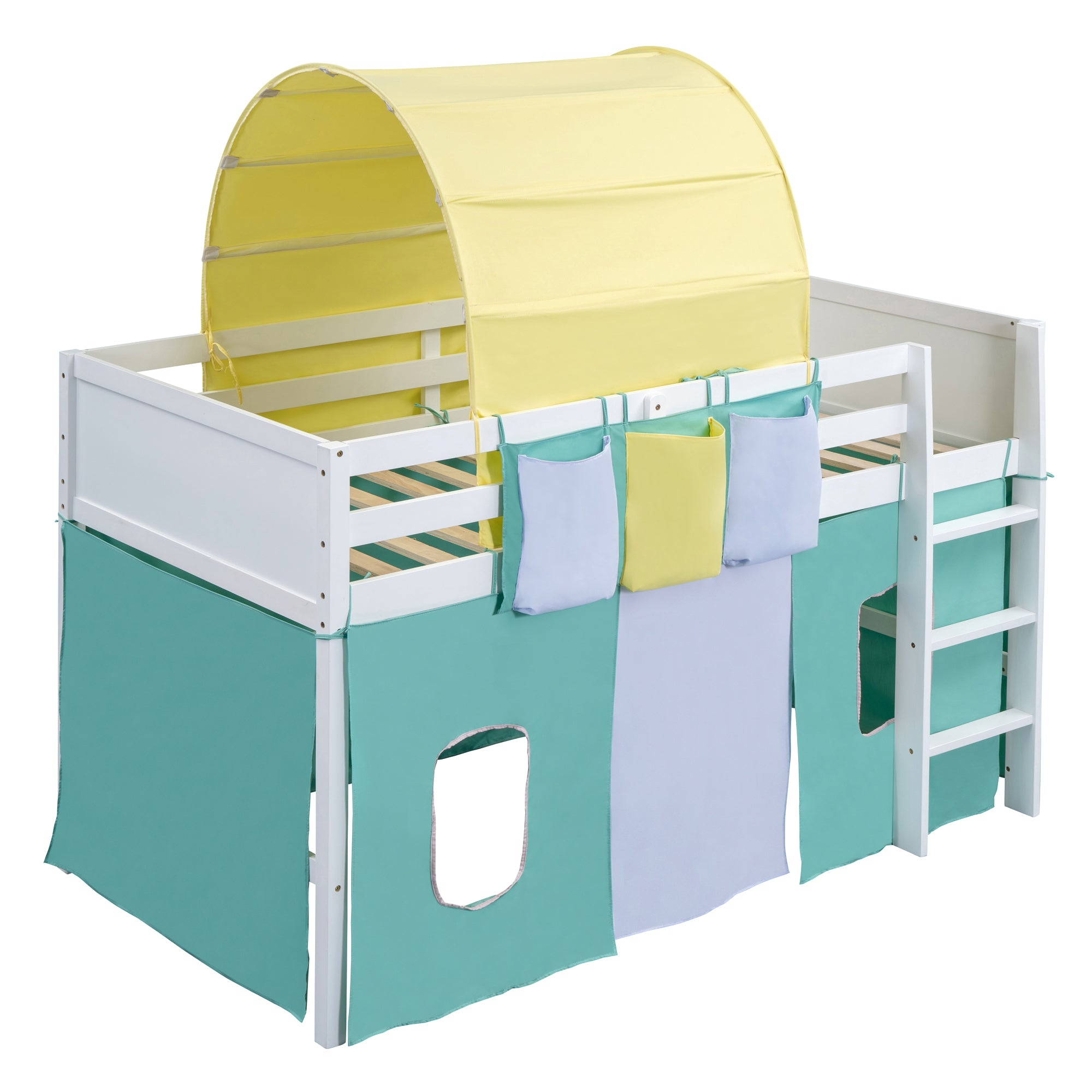 Twin Size Loft Bed with Tent and Tower and Three Pockets- Green - Atlantic Fine Furniture Melbourne FL