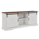 Farmhouse Sliding X Barn Door 70" TV Stand for 80" TVs - Rustic Oak/Brushed White