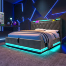 Upholstered Bed, 360 Surround LED Function, Remote Control, Hydraulic Storage Bed With USB, Type-C Charging (Without Mattress)