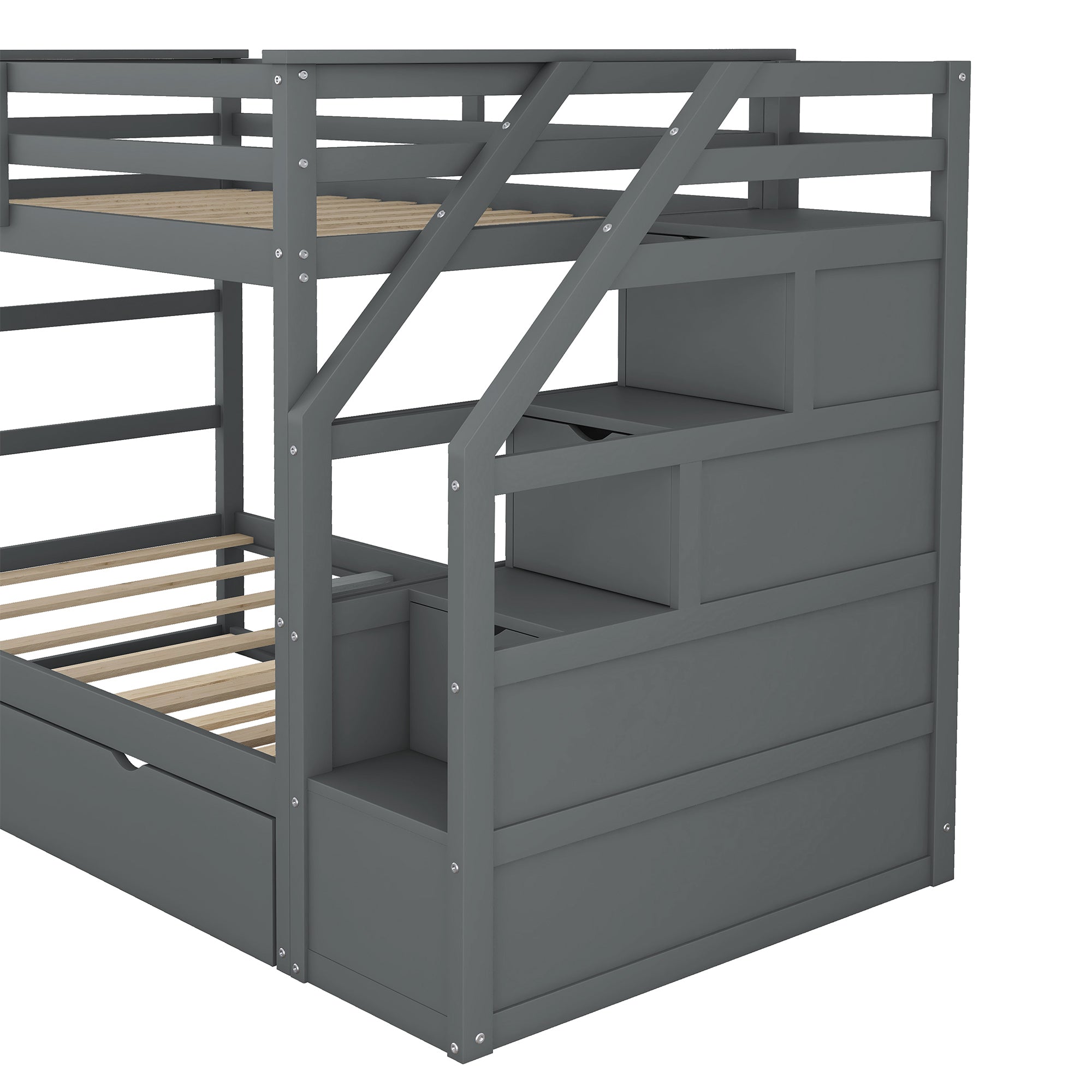 Twin-Over-Twin Bunk Bed with Twin Size Trundle and 3 Storage Stairs,Gray (OLD SKU :LP000064AAE) - Atlantic Fine Furniture Melbourne FL