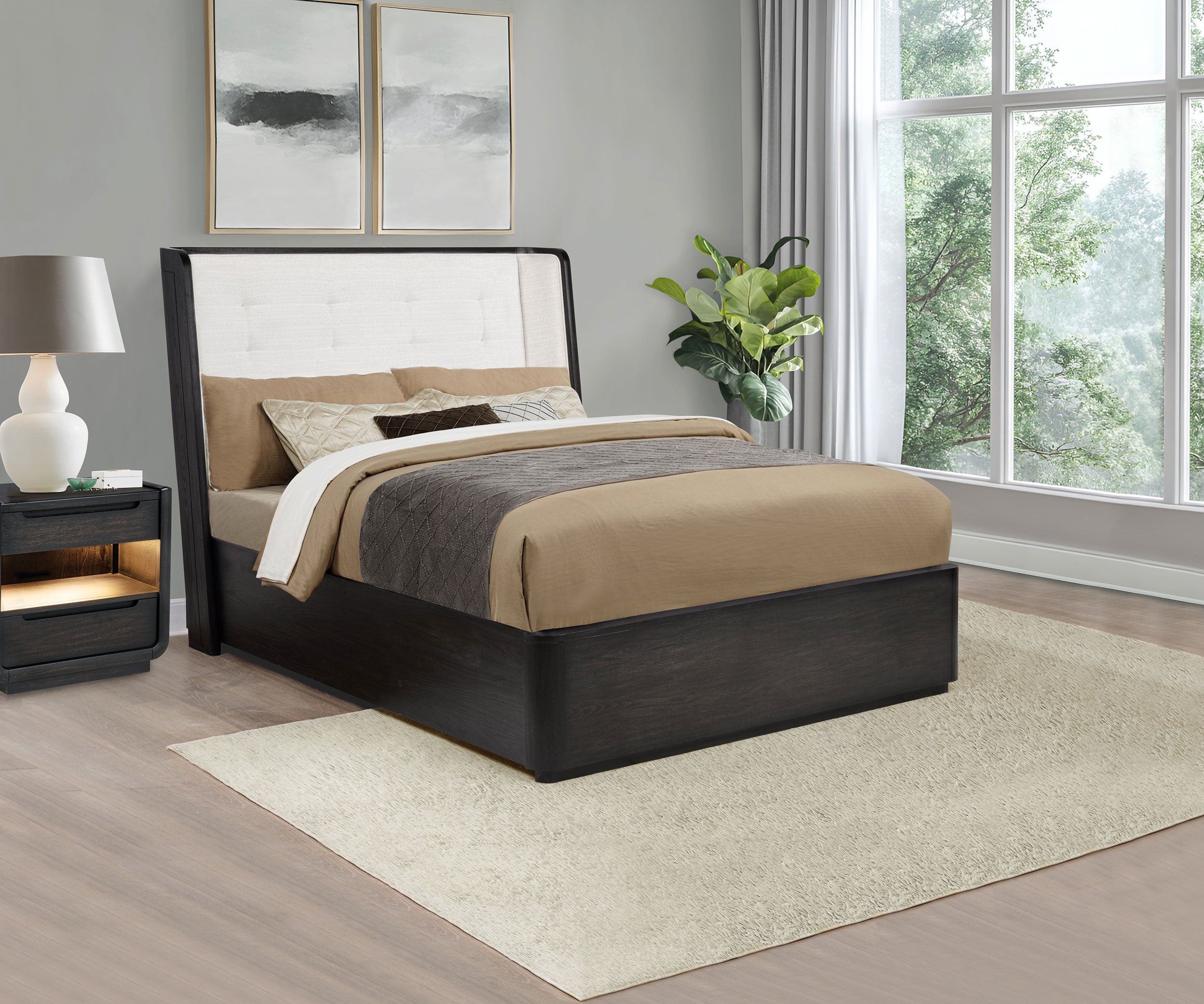 Leandro 55-inch Queen Wingback Bed Burnished Black — view 2
