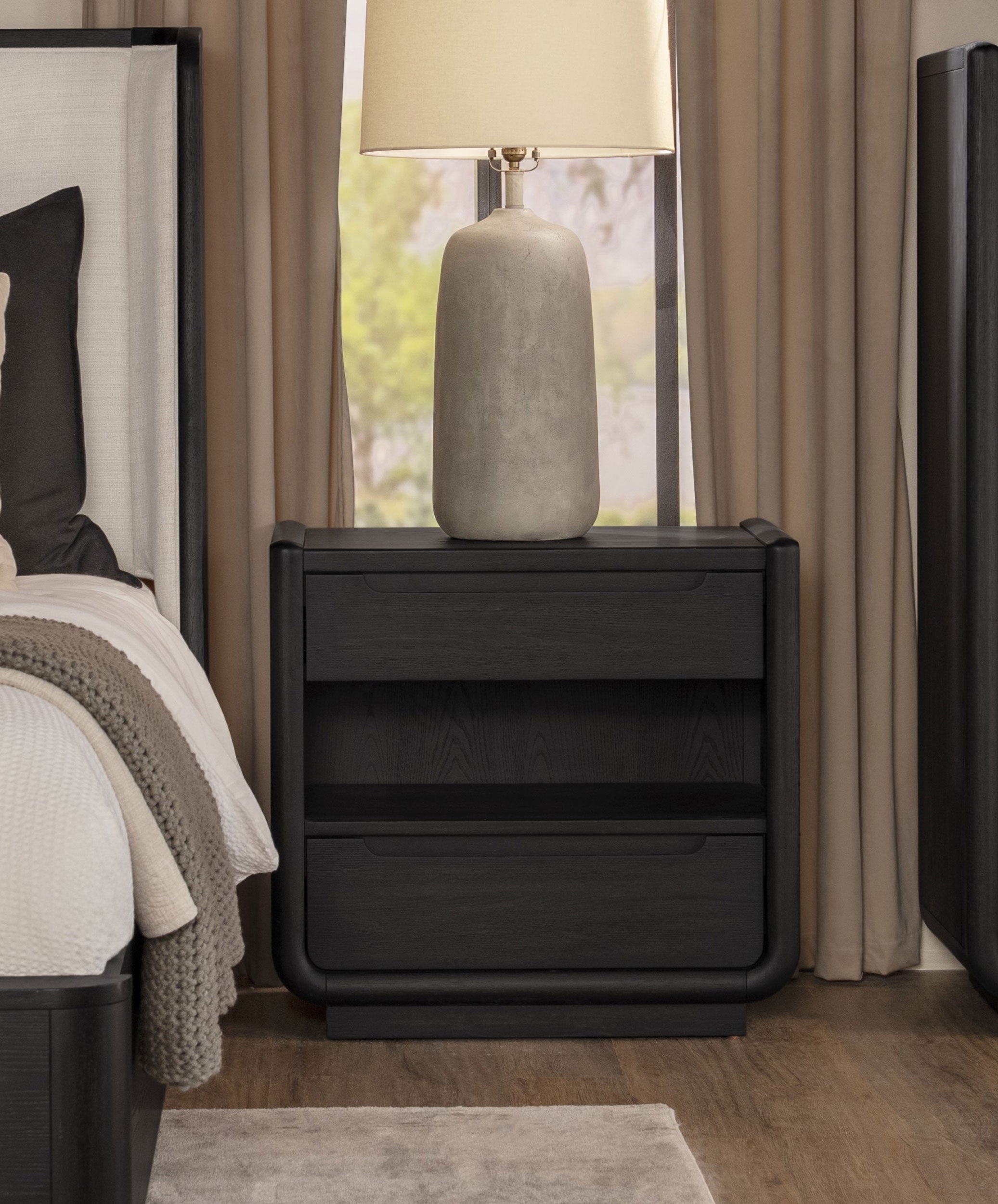 Leandro 2-drawer LED Nightstand with USB Burnished Black — view 2