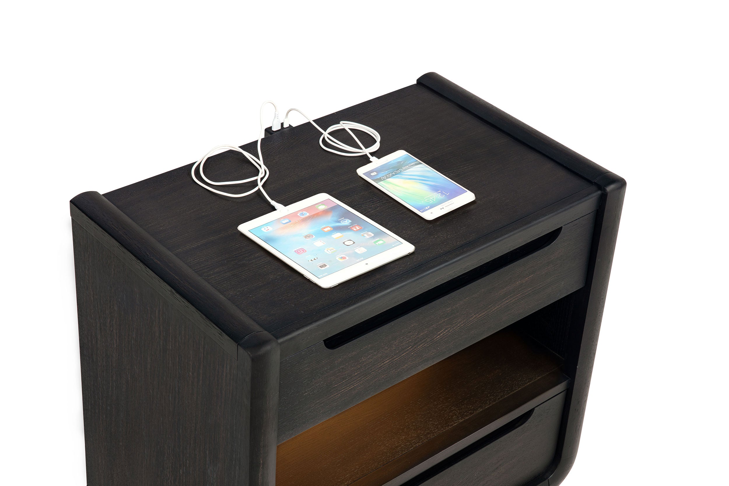 Leandro 2-drawer LED Nightstand with USB Burnished Black — view 10