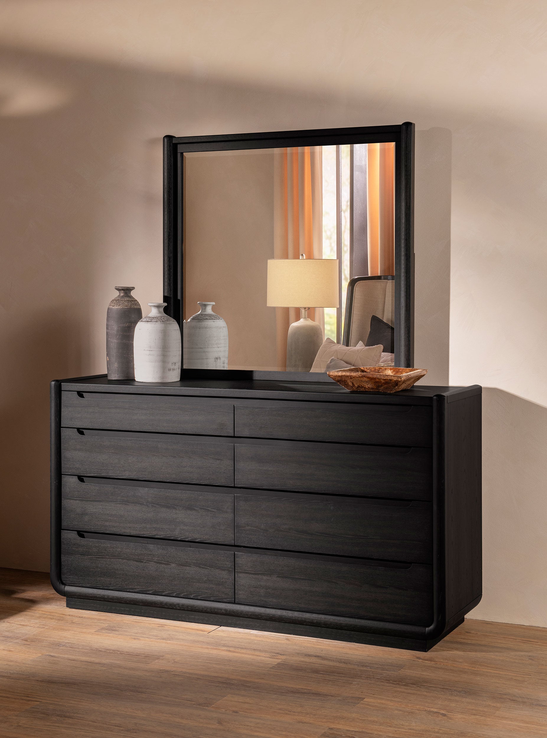Leandro 8-drawer Bedroom Dresser with Mirror Burnished Black — view 2