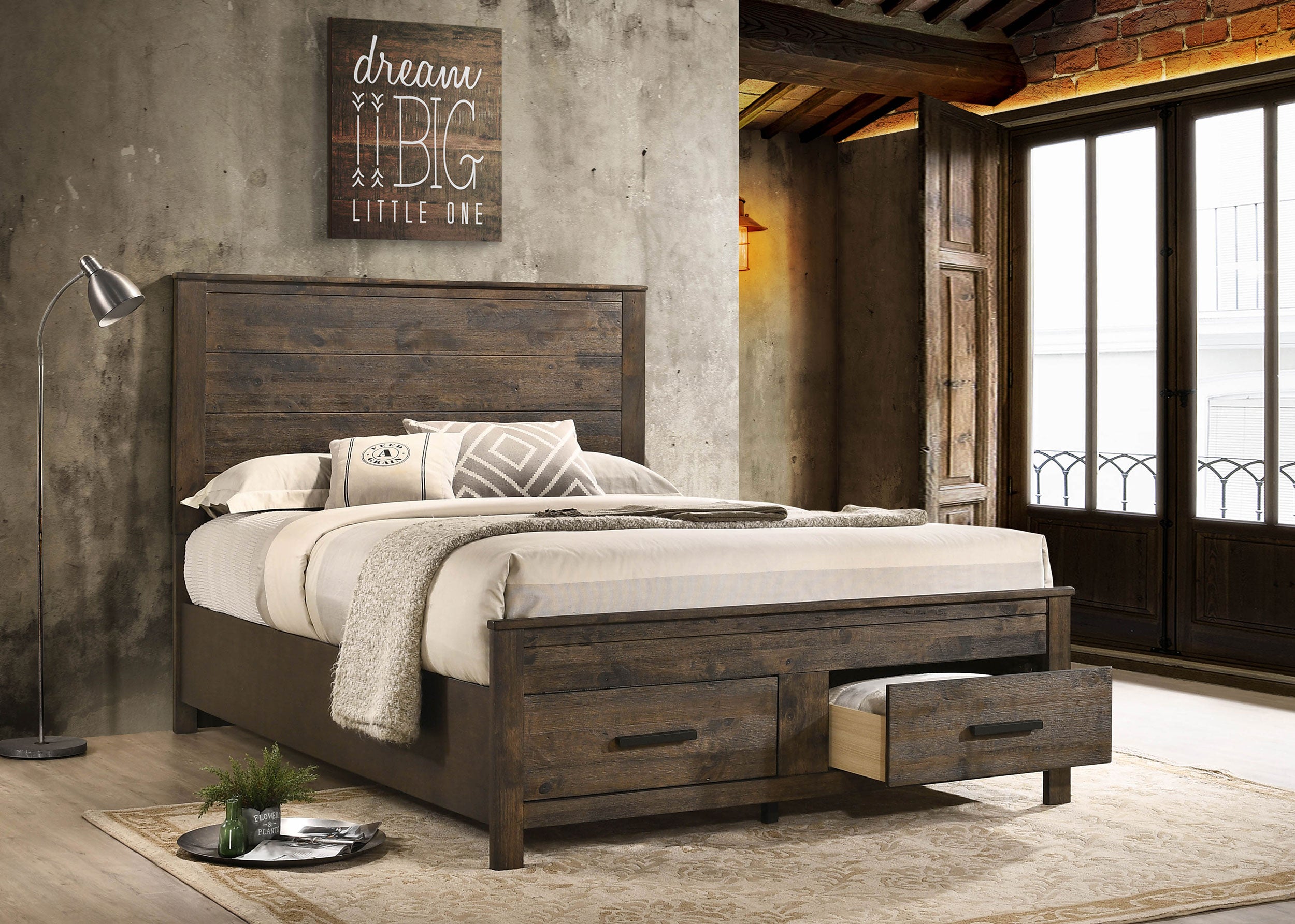 Woodmont Wood Queen Storage Panel Bed Rustic Golden Brown — view 2