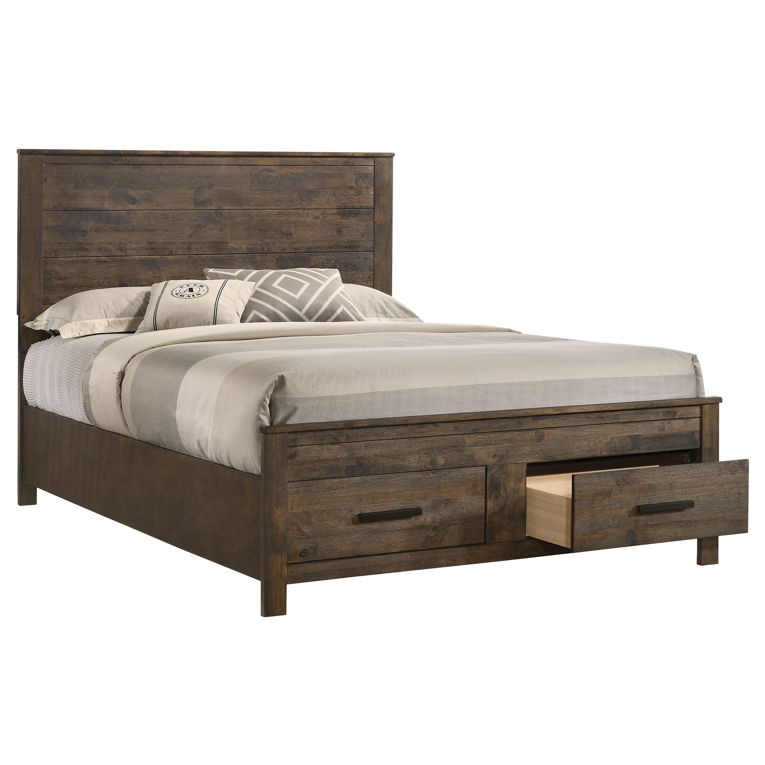 Woodmont Wood Queen Storage Panel Bed Rustic Golden Brown — view 3