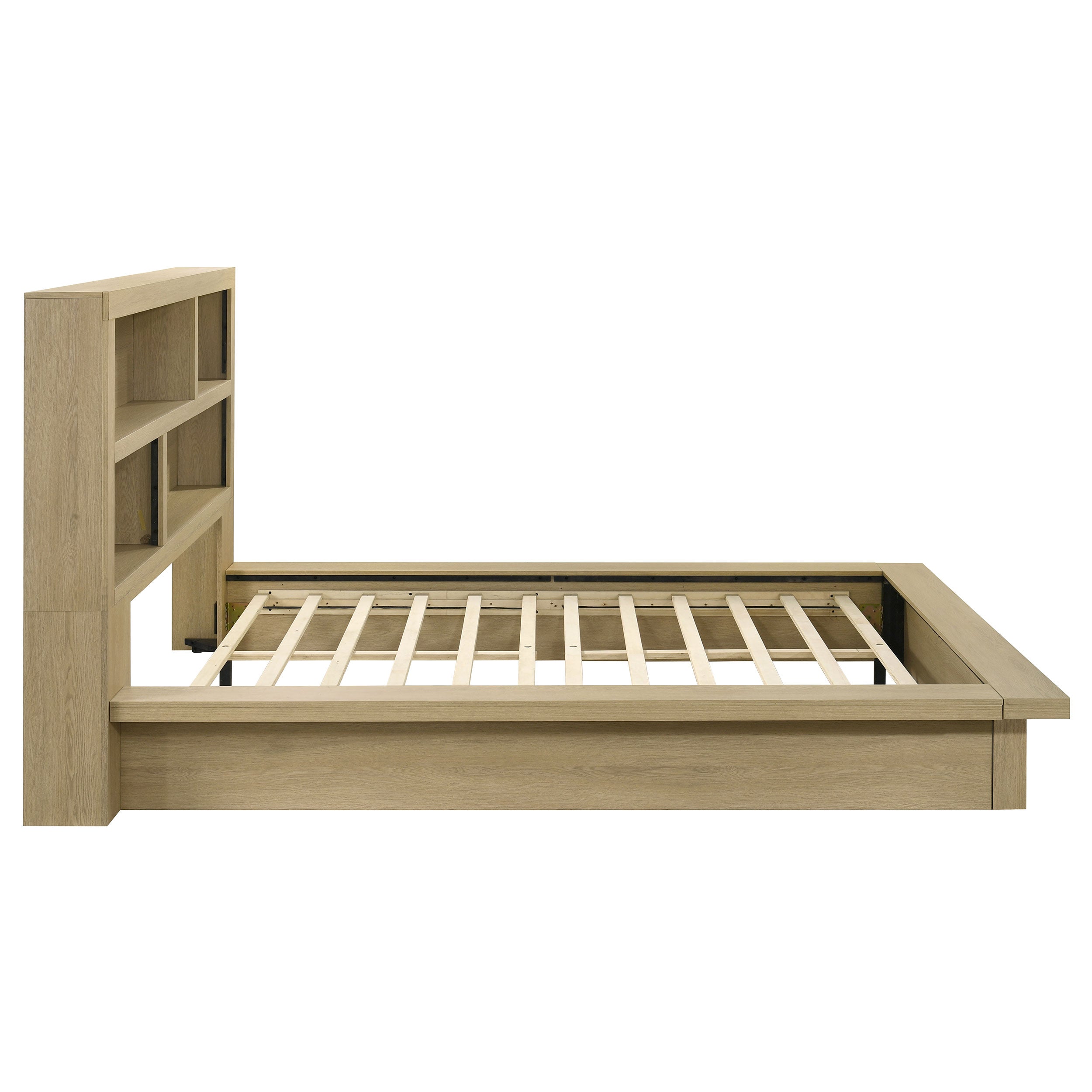 Hendricks Queen Bookcase Headboard Platform Bed Light Oak — view 5