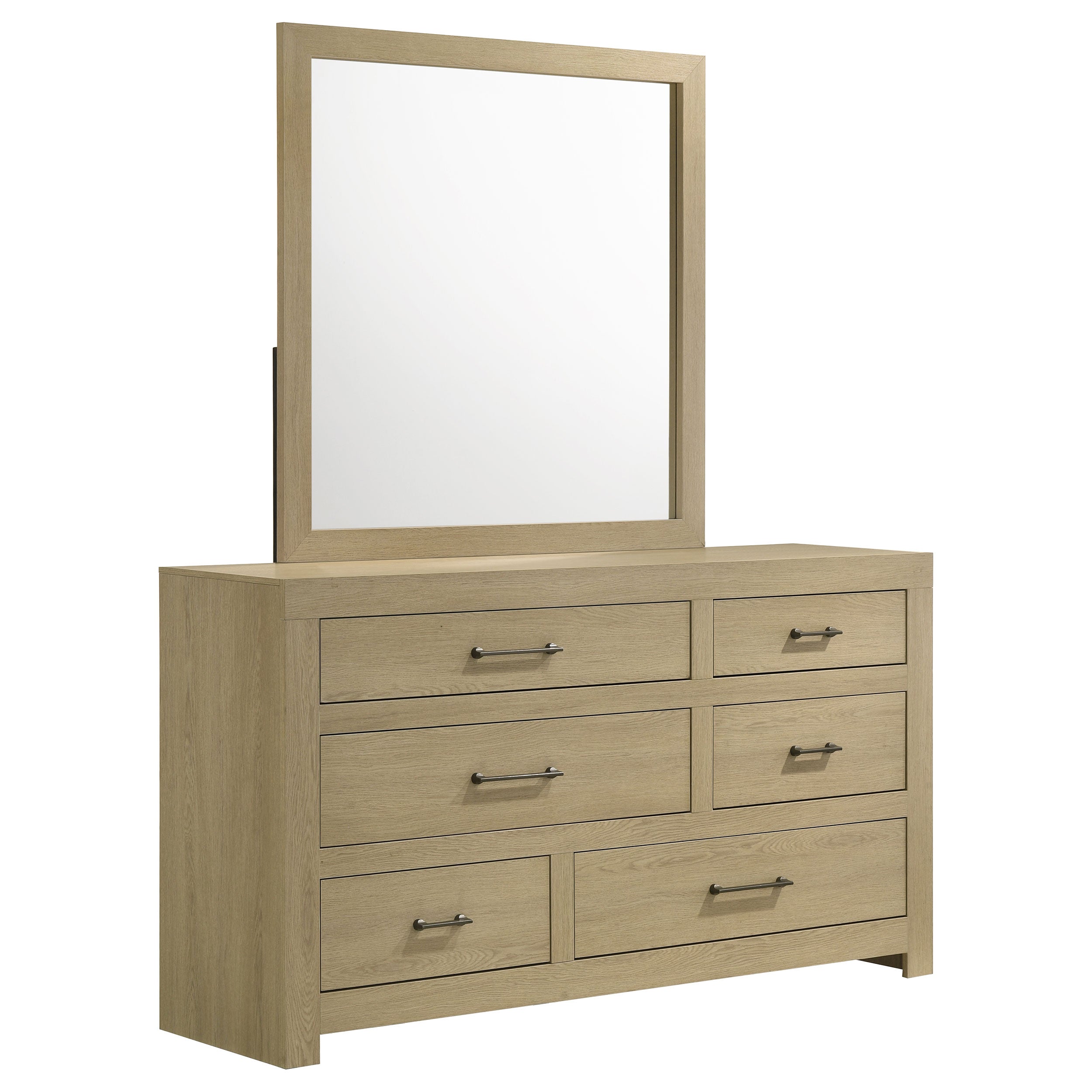 Hendricks 6-drawer Bedroom Dresser and Mirror Light Oak — view 1