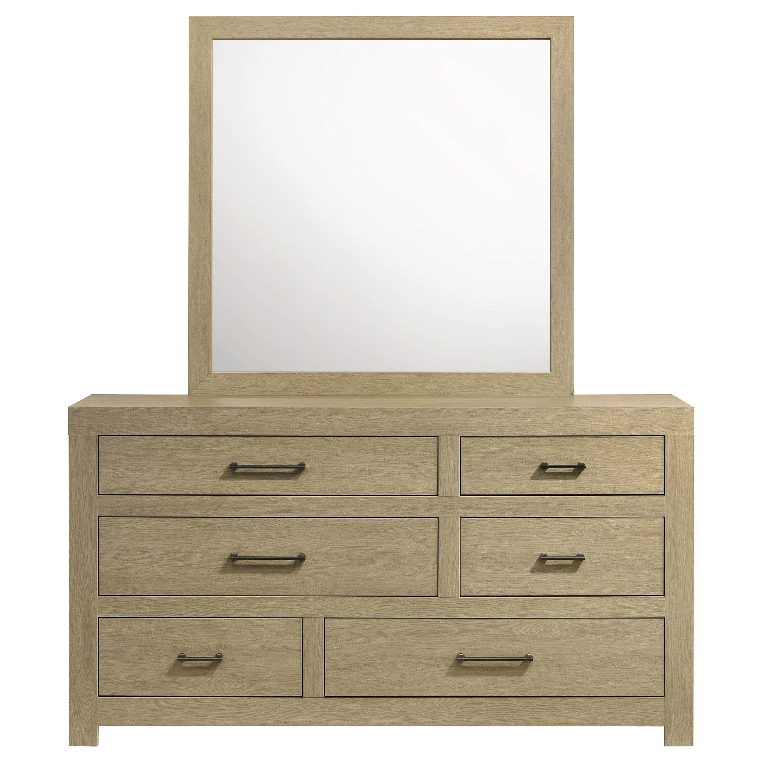 Hendricks 6-drawer Bedroom Dresser and Mirror Light Oak — view 2