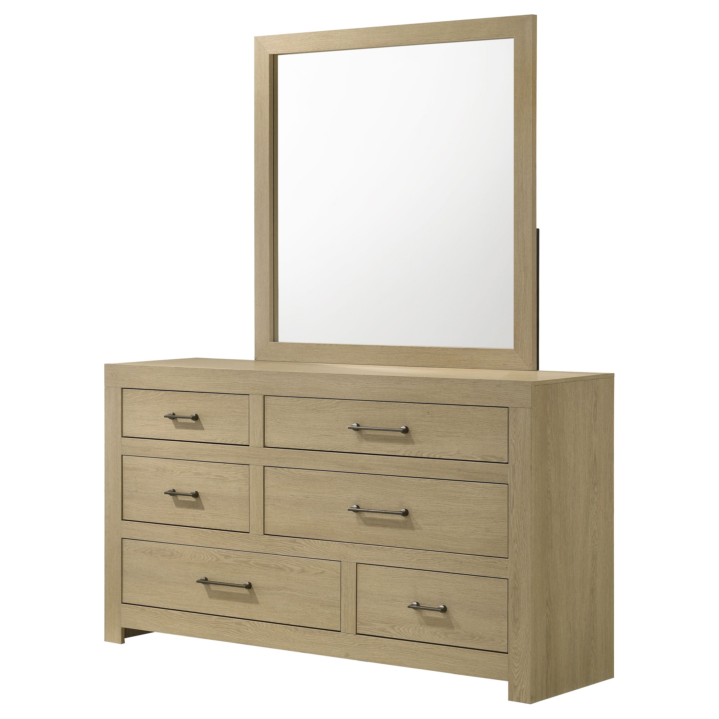 Hendricks 6-drawer Bedroom Dresser and Mirror Light Oak — view 3