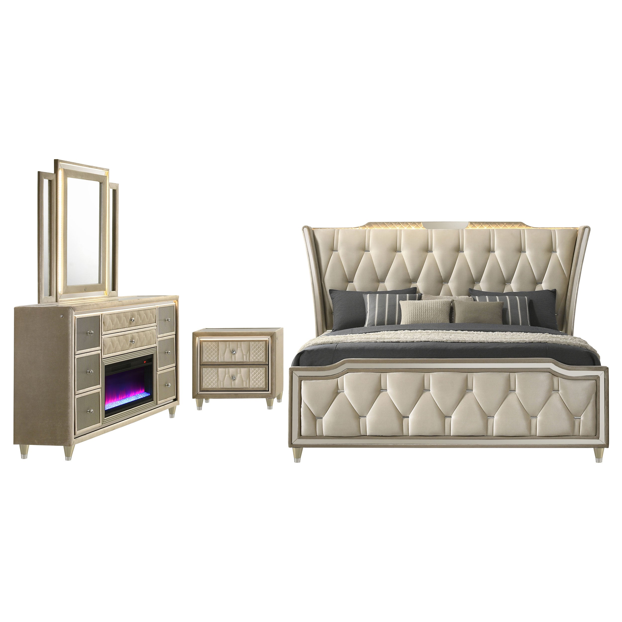 Lorient 4-piece Eastern King Bedroom Set Ivory and Camel — view 2