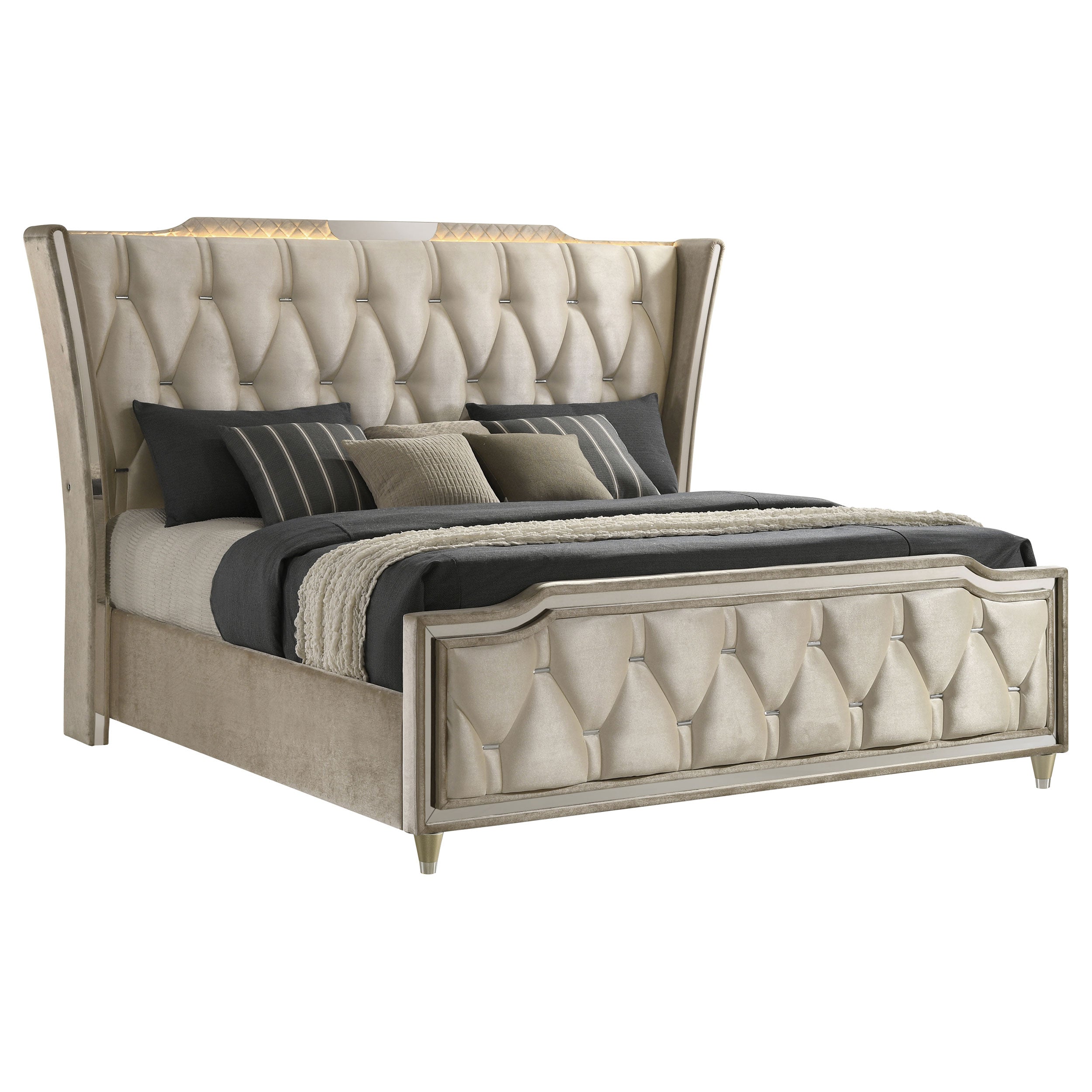 Lorient Eastern King LED Upholstered Bed Ivory and Camel — view 3