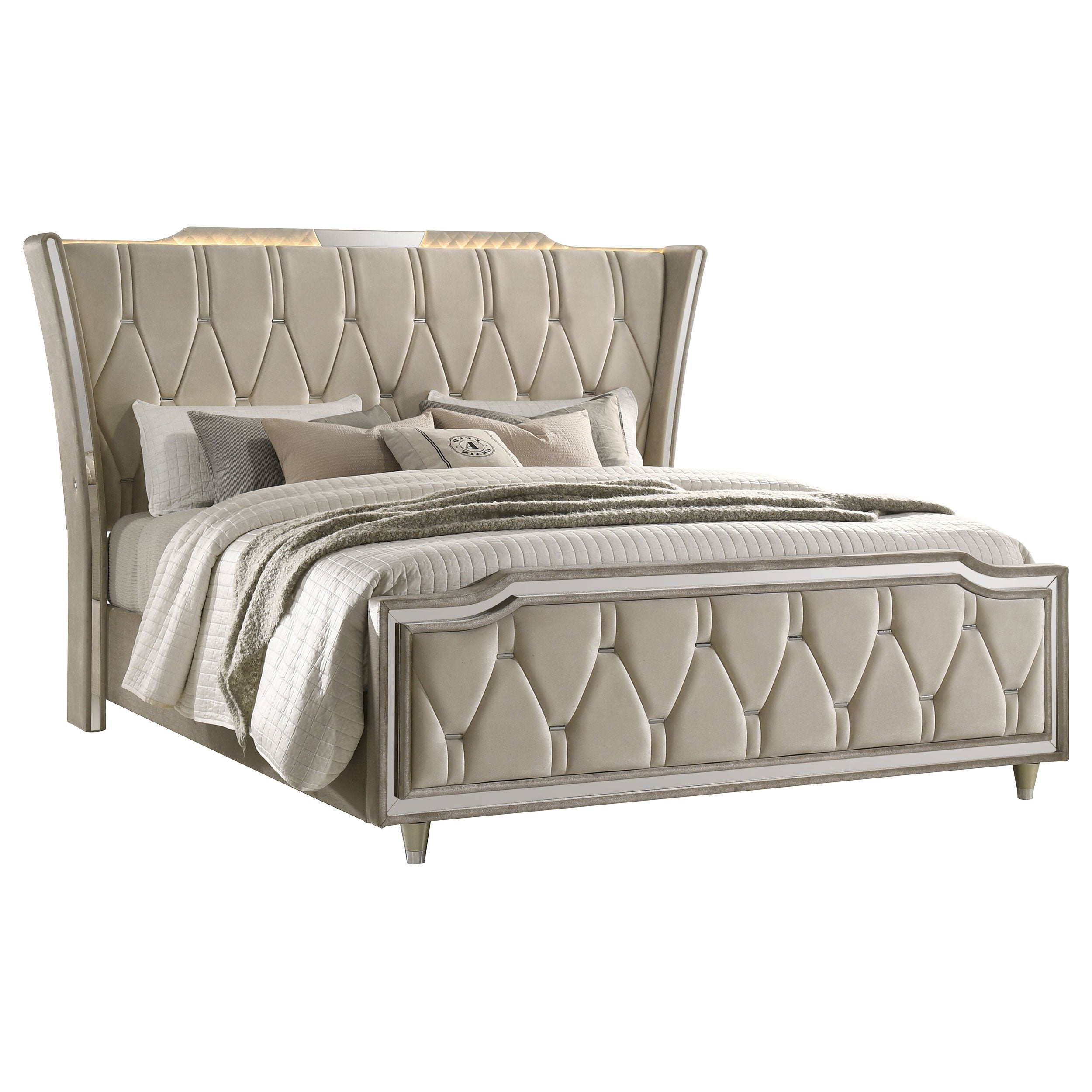 Lorient California King LED Upholstered Bed Ivory and Camel — view 3