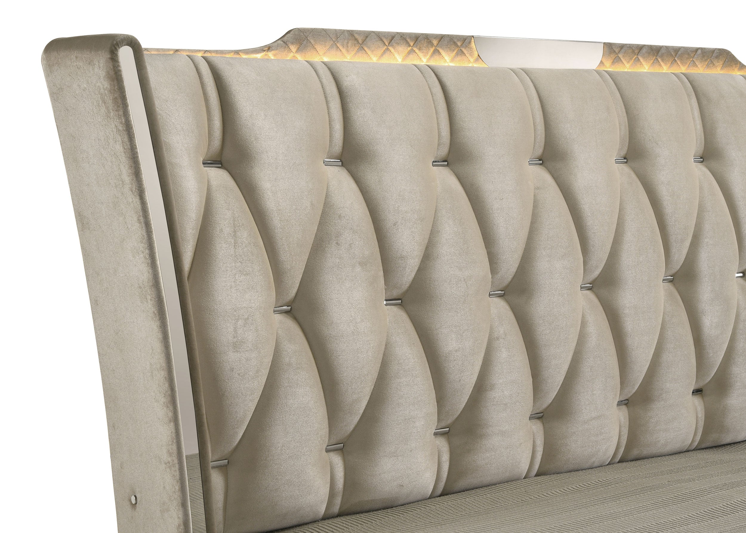 Lorient California King LED Upholstered Bed Ivory and Camel — view 7
