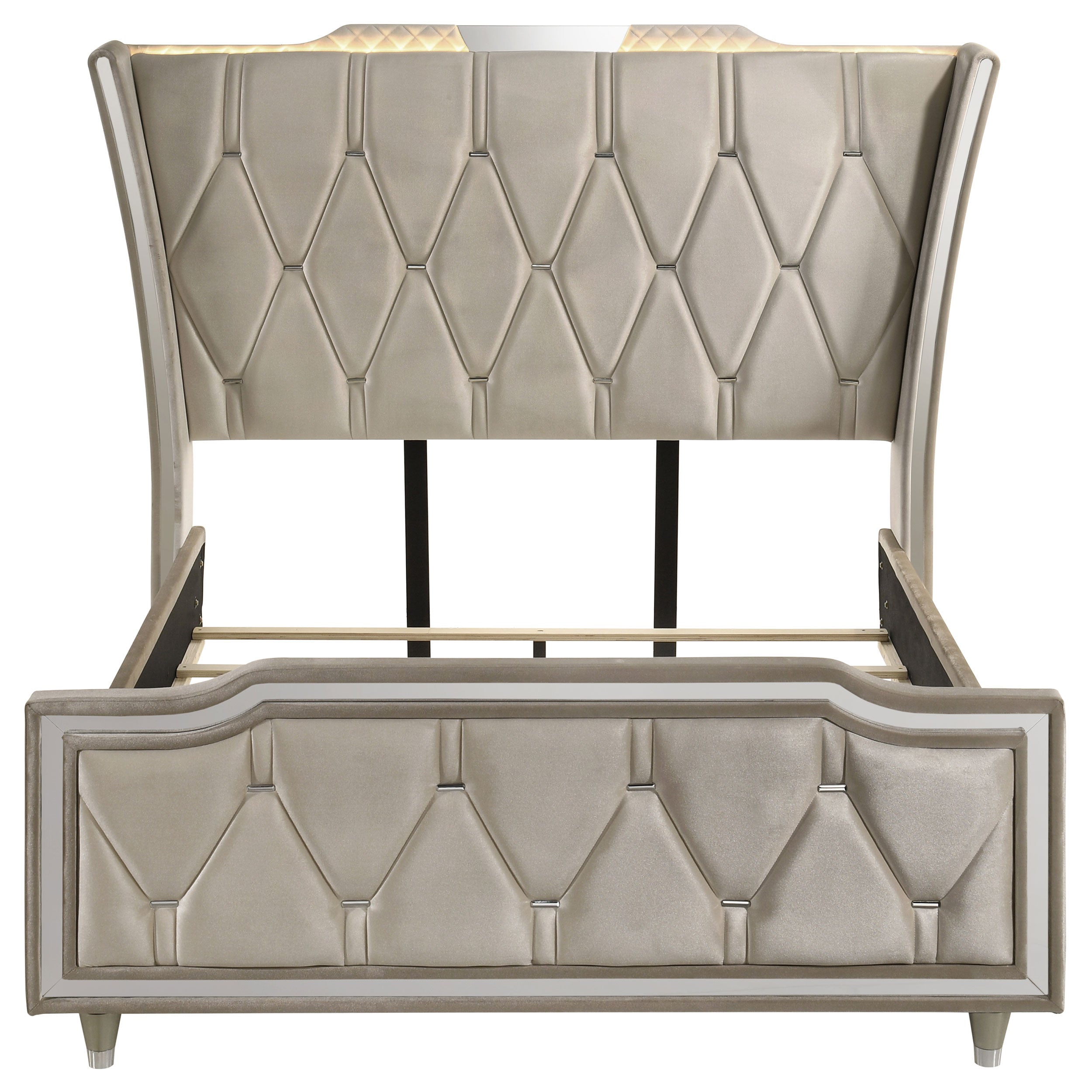 Lorient Queen LED Upholstered Wingback Bed Ivory and Camel — view 4