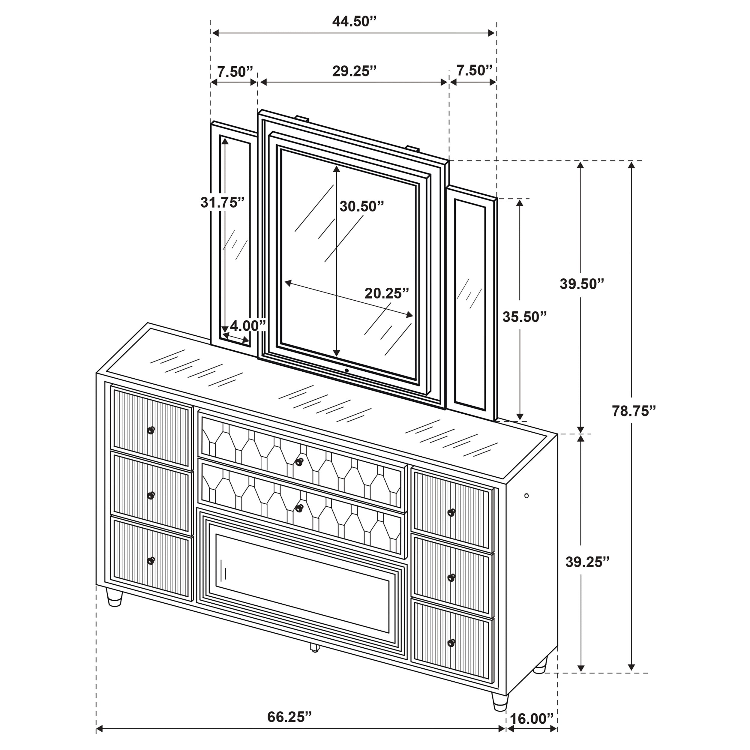 Lorient 8-drawer LED Flame Box Dresser and Mirror Ivory Camel — view 16