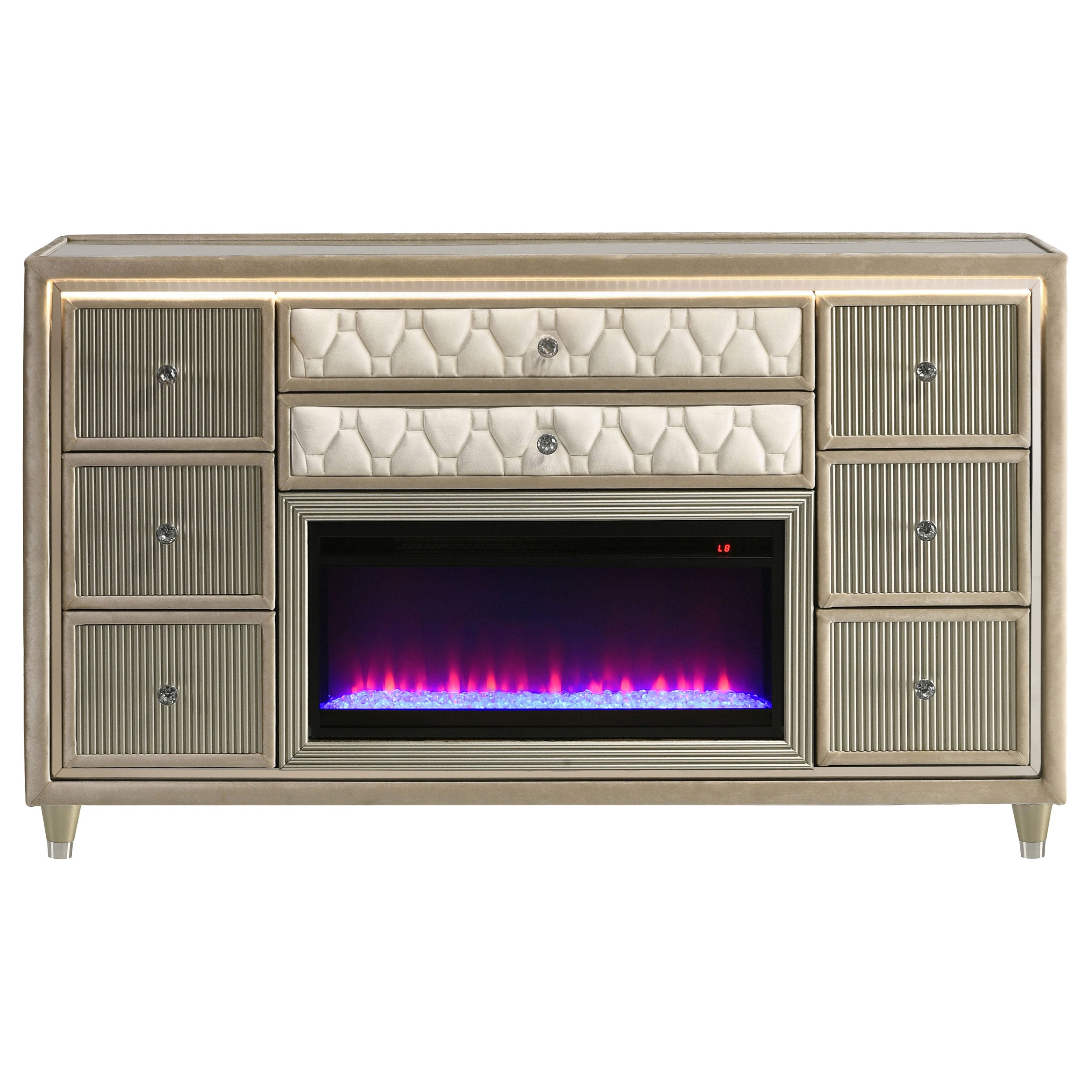 Lorient 8-drawer LED Bedroom Flame Box Dresser Ivory Camel — view 3