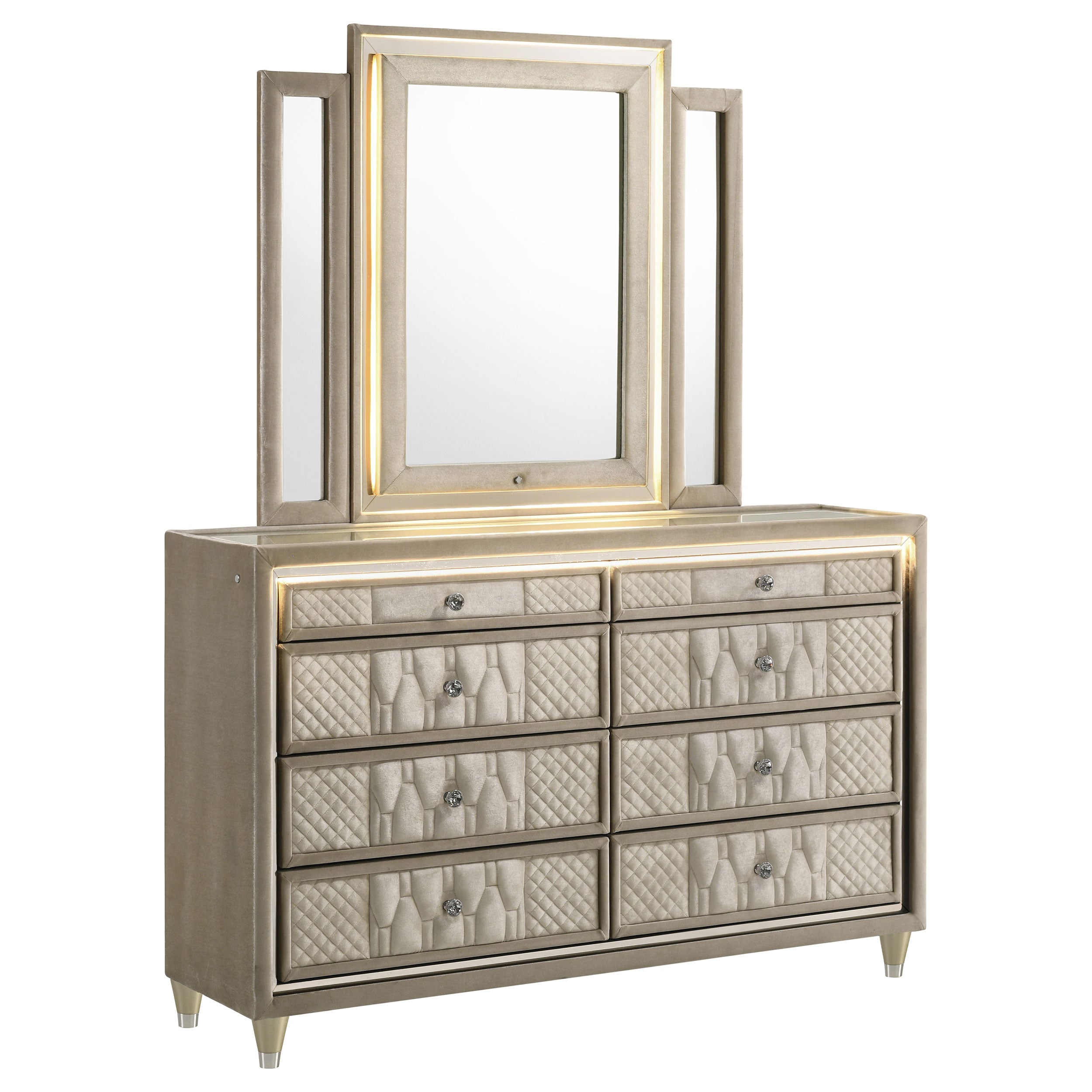 Lorient 8-drawer LED Dresser with Mirror Ivory and Camel — view 1
