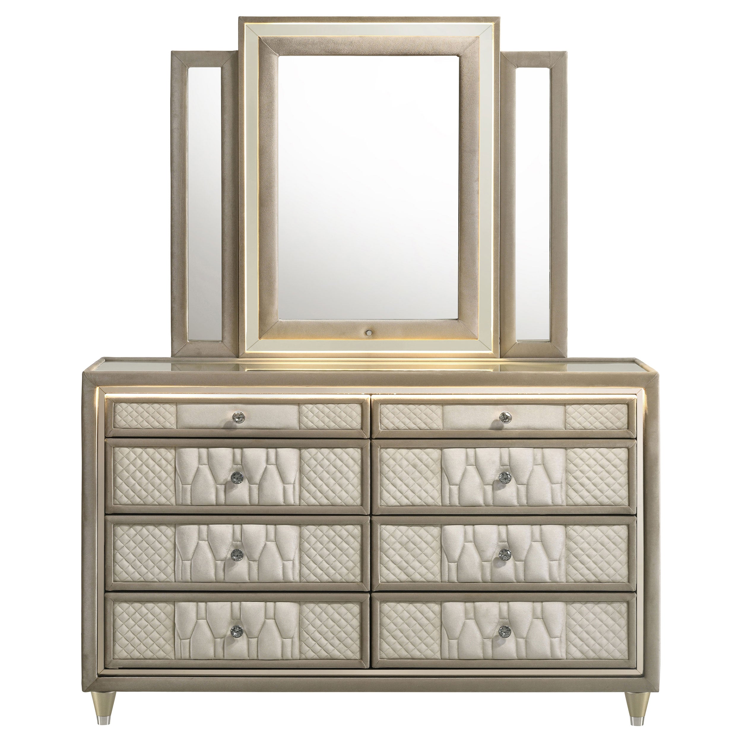 Lorient 8-drawer LED Dresser with Mirror Ivory and Camel — view 3