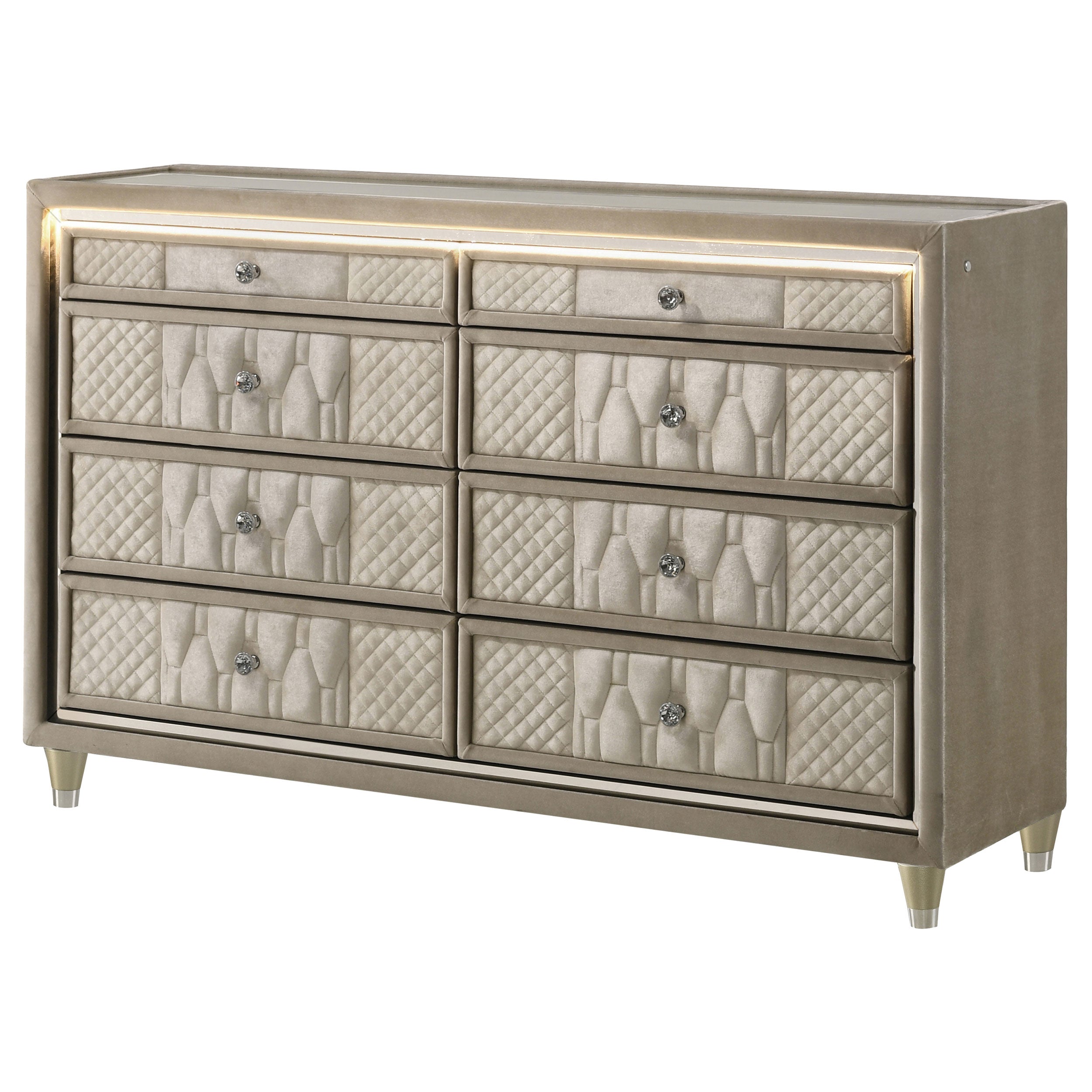 Lorient 8-drawer LED Bedroom Dresser Cabinet Ivory and Camel — view 4