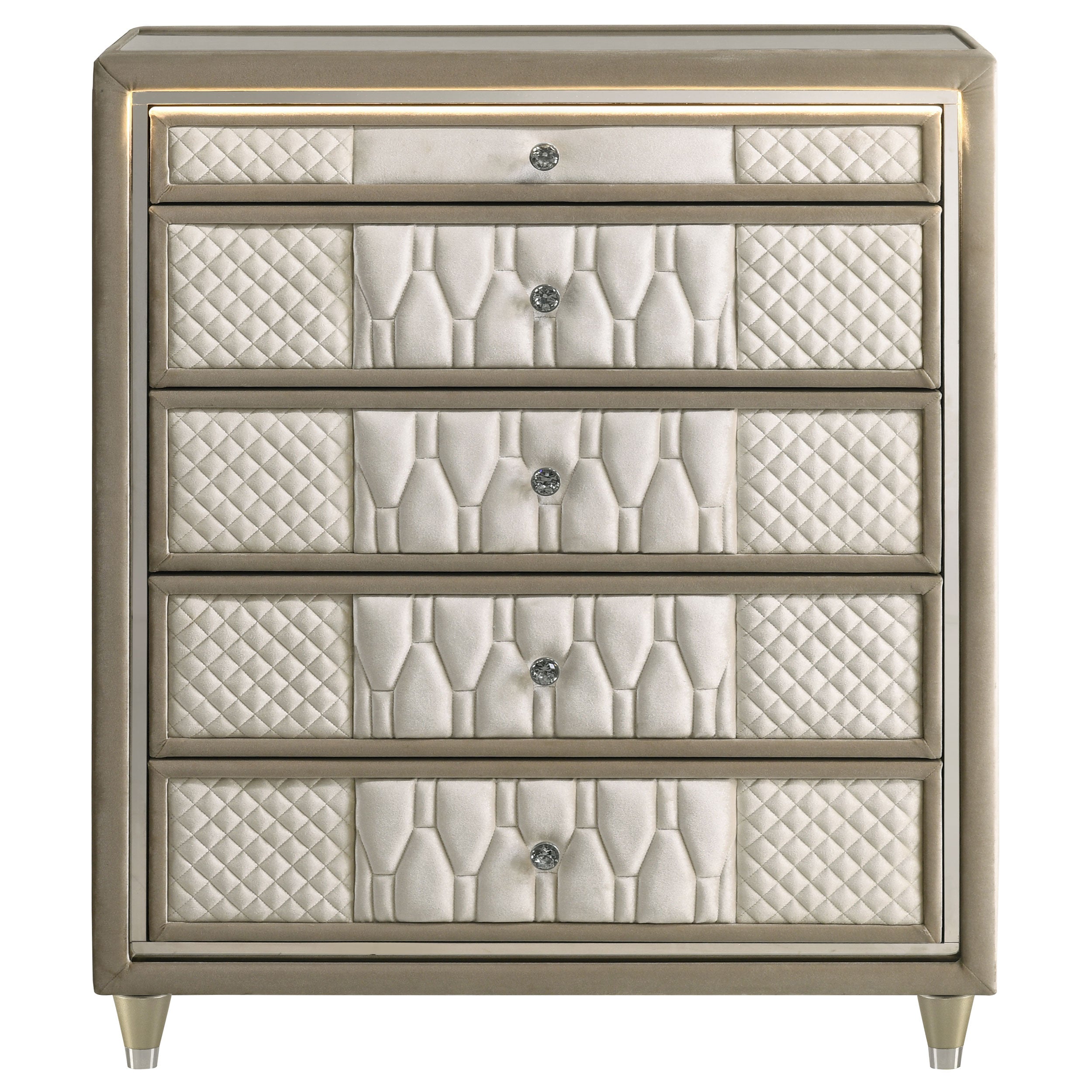 Lorient 5-drawer LED Chest of Drawers Ivory and Camel — view 3