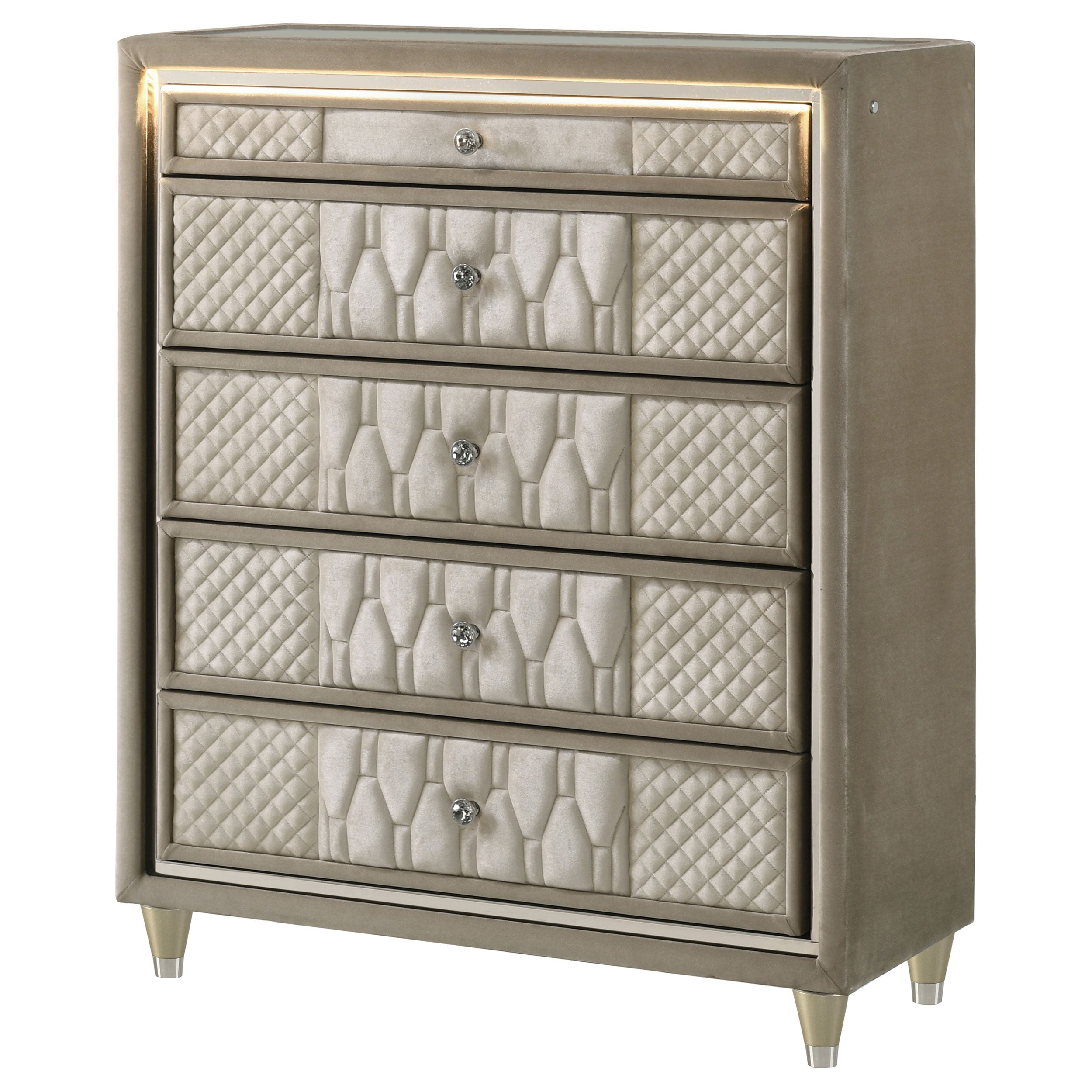 Lorient 5-drawer LED Chest of Drawers Ivory and Camel — view 4