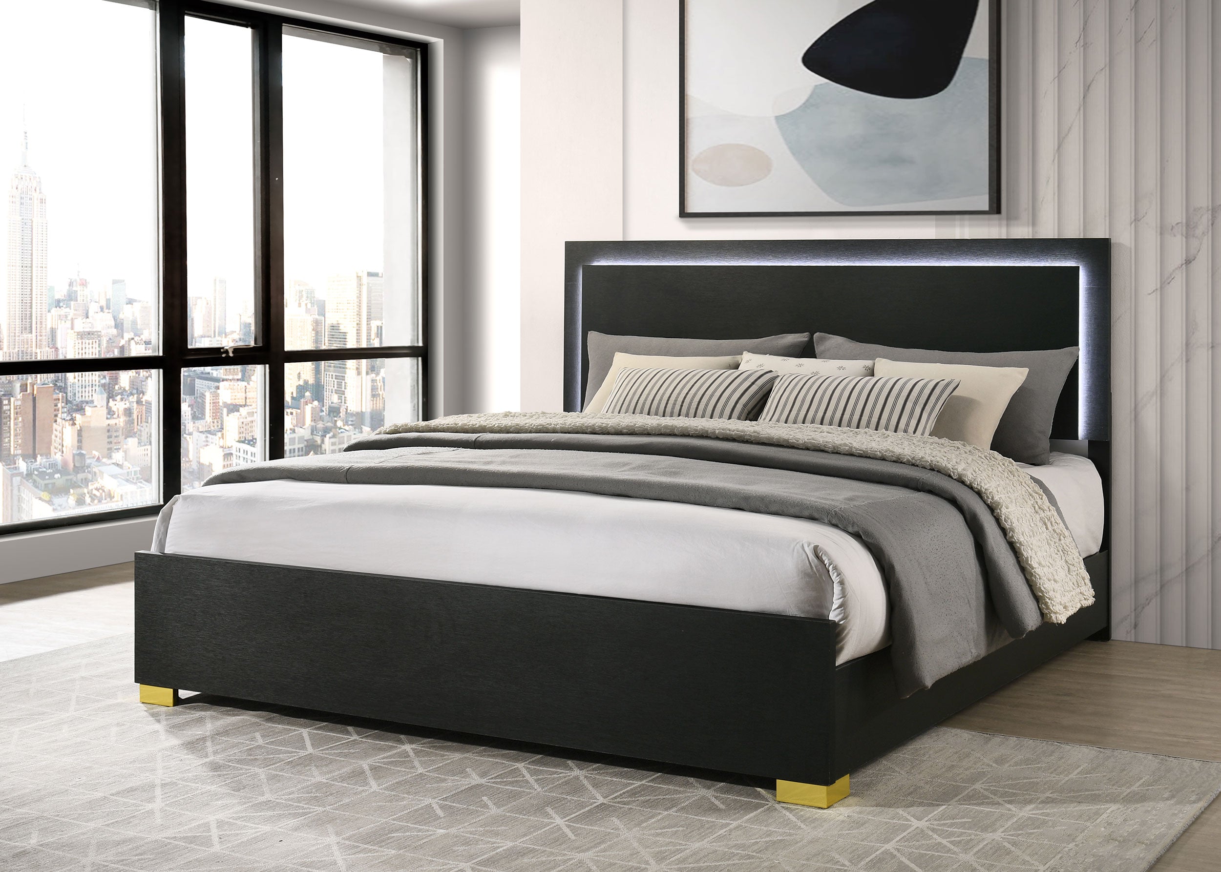 Marceline Wood Eastern King LED Panel Bed Black — view 2