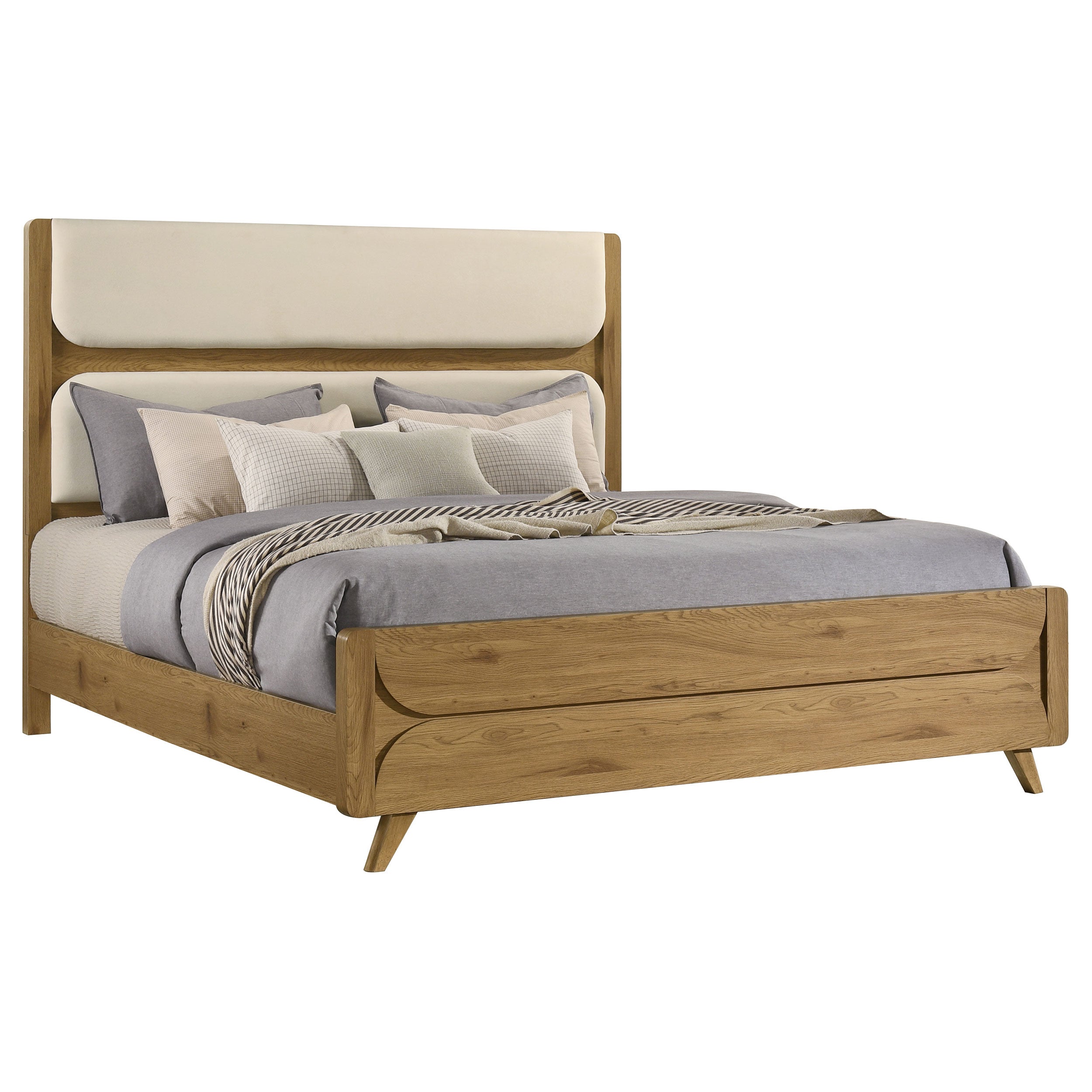Bennett 78-inch Eastern King Upholstered Panel Bed Cream and Light Oak — view 3