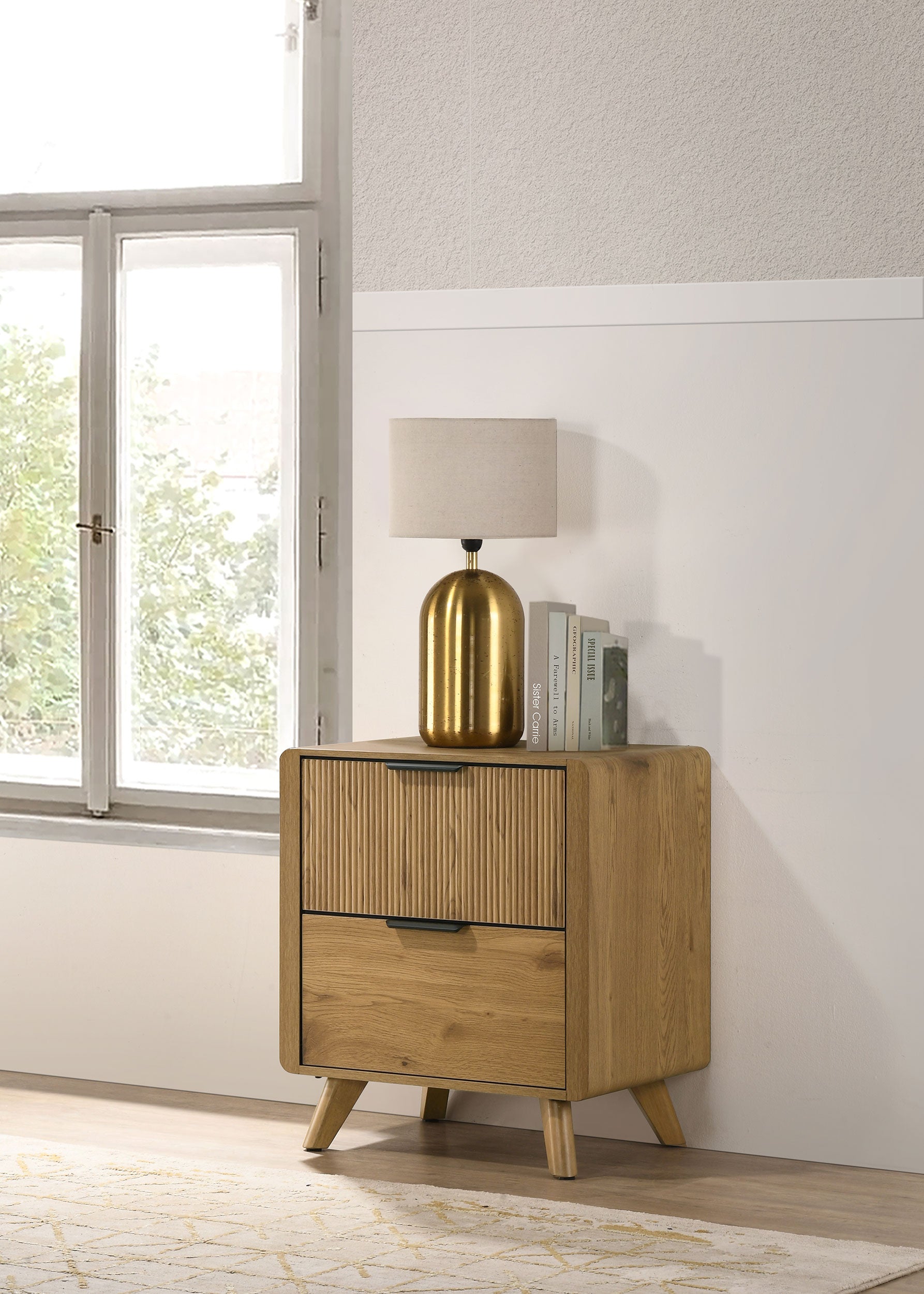 Bennett 2-drawer Bedroom Nightstand Bedside Table Light Oak — view 2