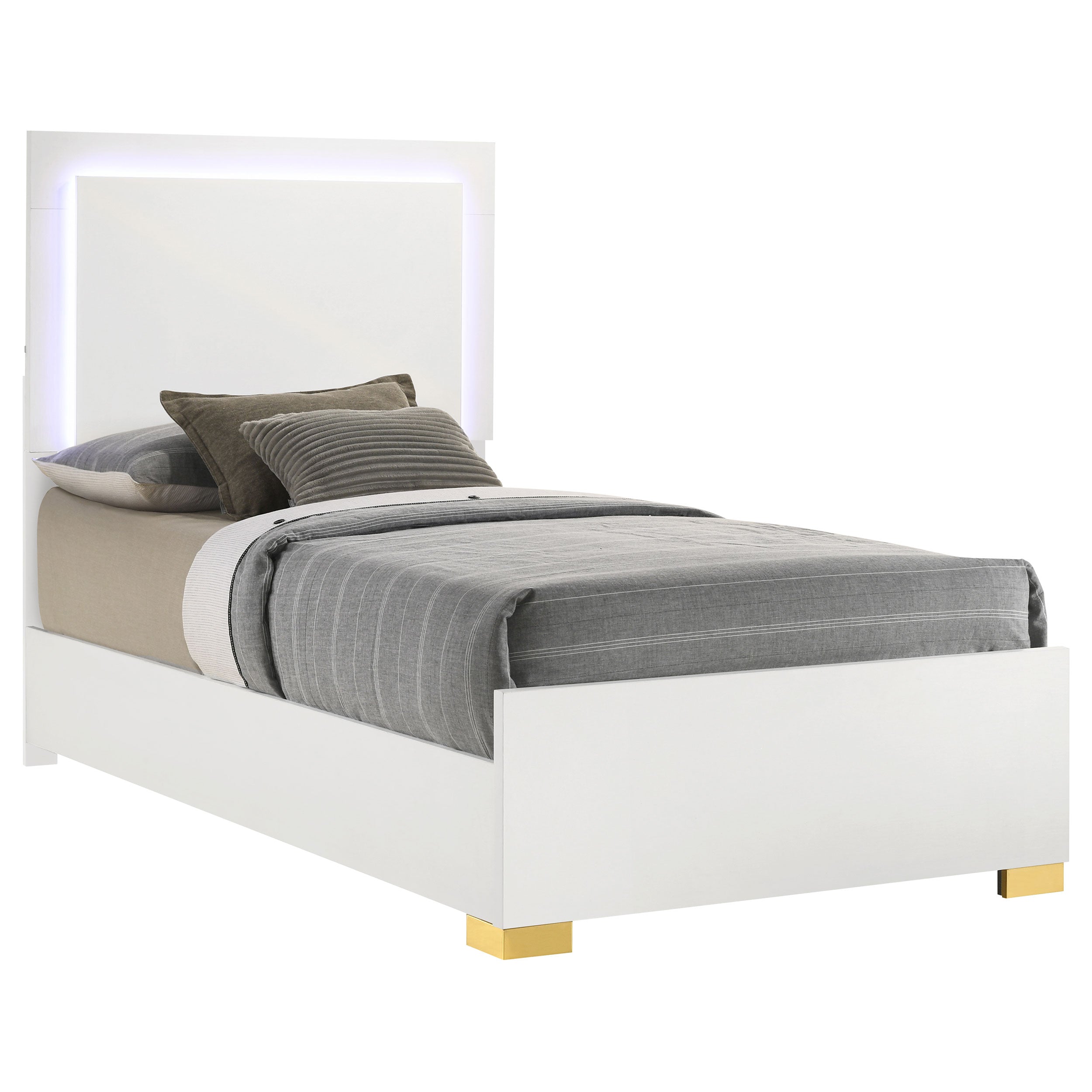 Marceline Wood Twin LED Panel Bed White — view 3