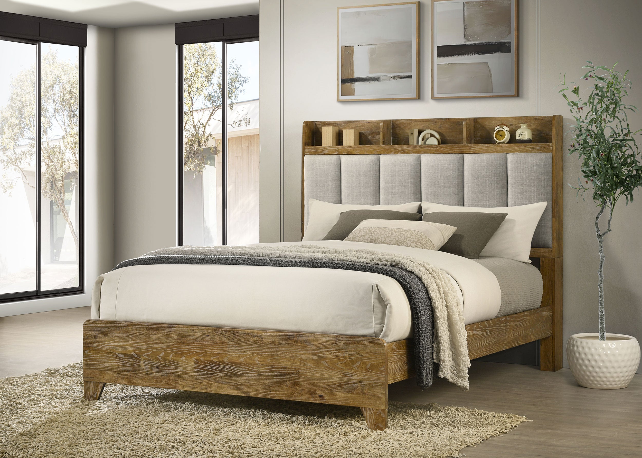 Henderson 57-inch Queen Bookcase Panel Bed Medium Oak — view 2