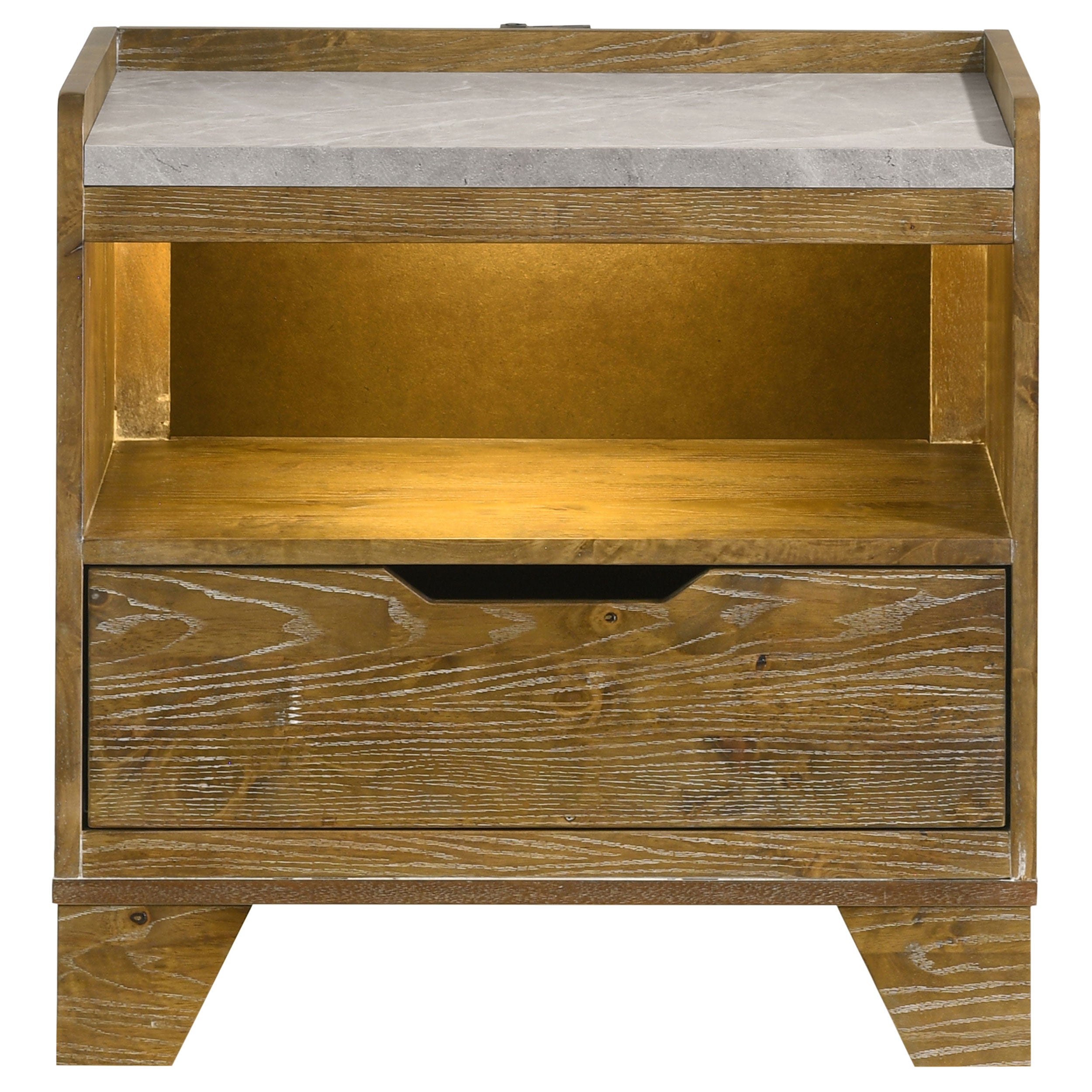 Henderson 1-drawer LED Nightstand Bedside Table Medium Oak — view 3