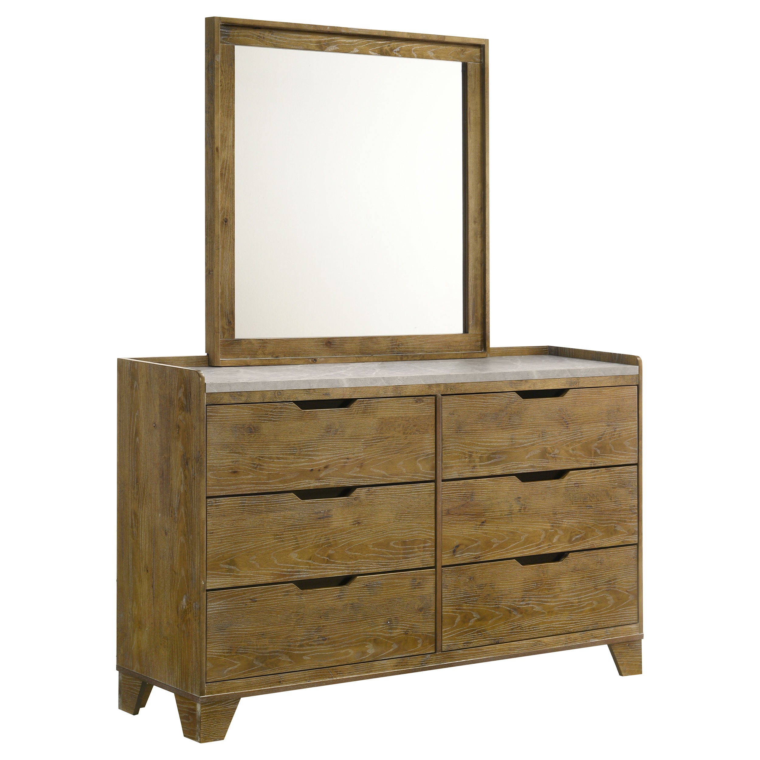 Henderson 6-drawer Bedroom Dresser with Mirror Medium Oak — view 1