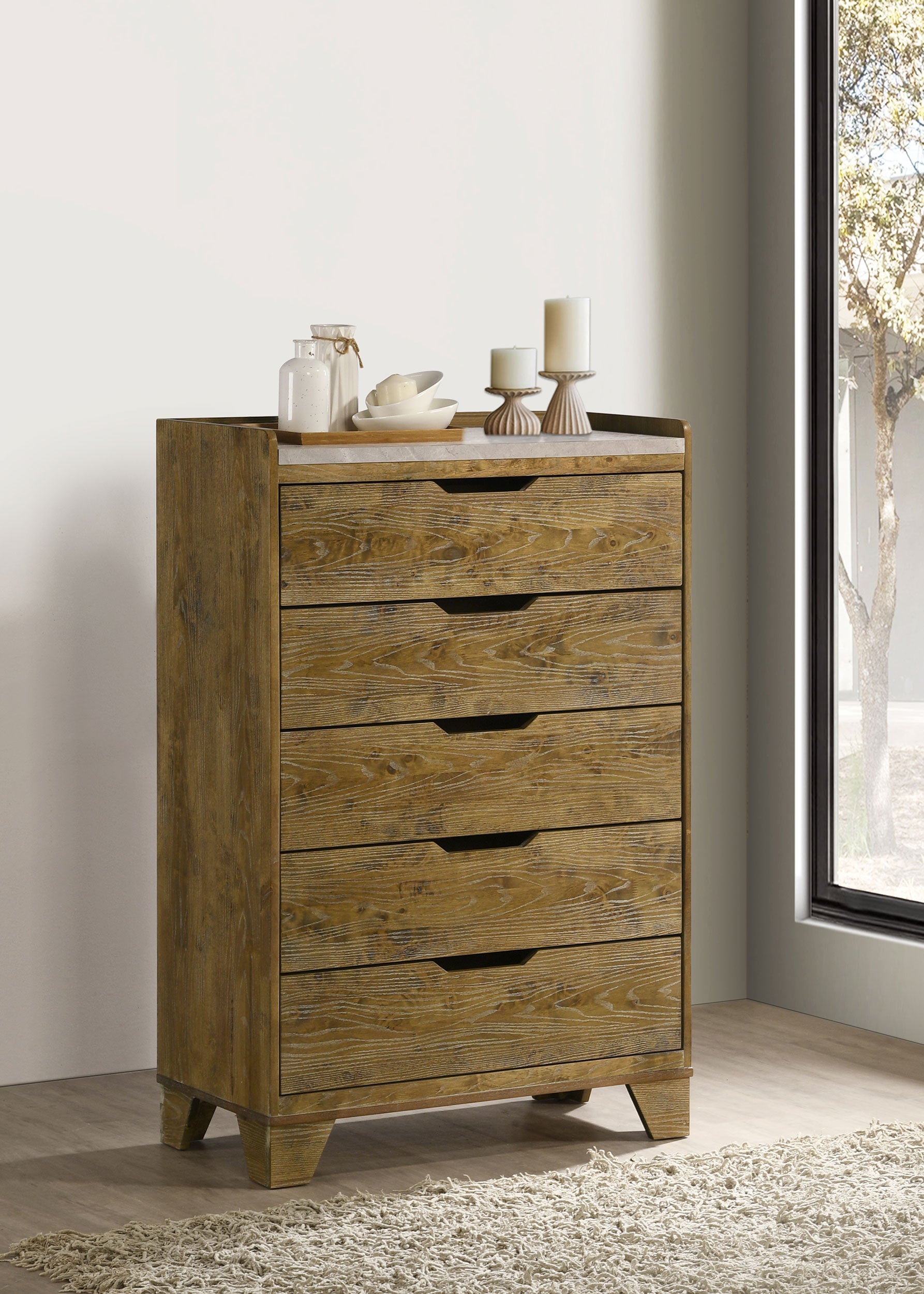 Henderson 5-drawer Bedroom Chest of Drawers Medium Oak — view 2