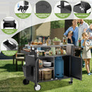 Outdoor Grill Cart With Storage, Rolling Bar Cart With Hooks And Spice Rack Stainless Steel