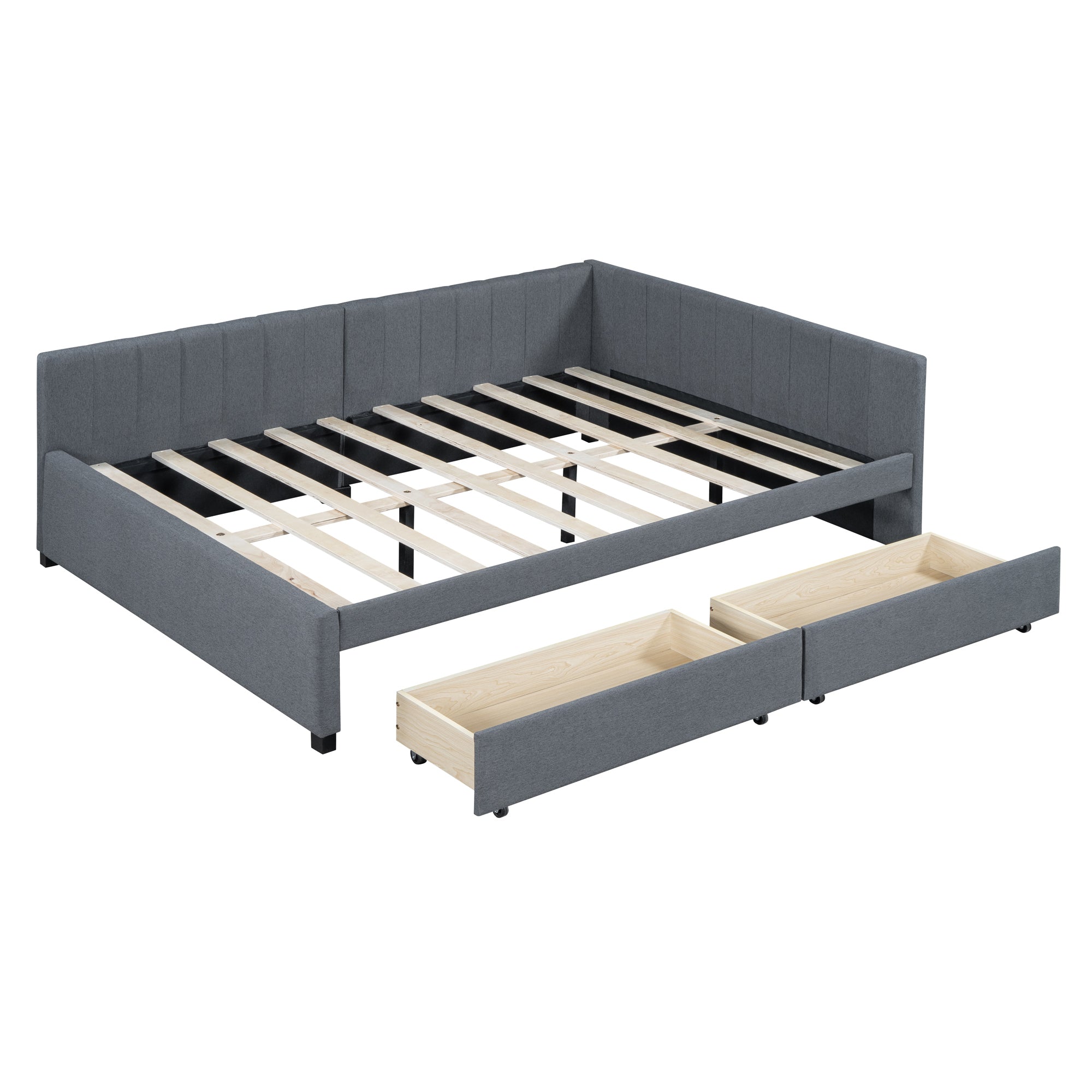 Full Size Upholstered Daybed with 2 Storage Drawers Sofa Bed Frame No Box Spring Needed, Linen Fabric (Gray) - Atlantic Fine Furniture Melbourne FL