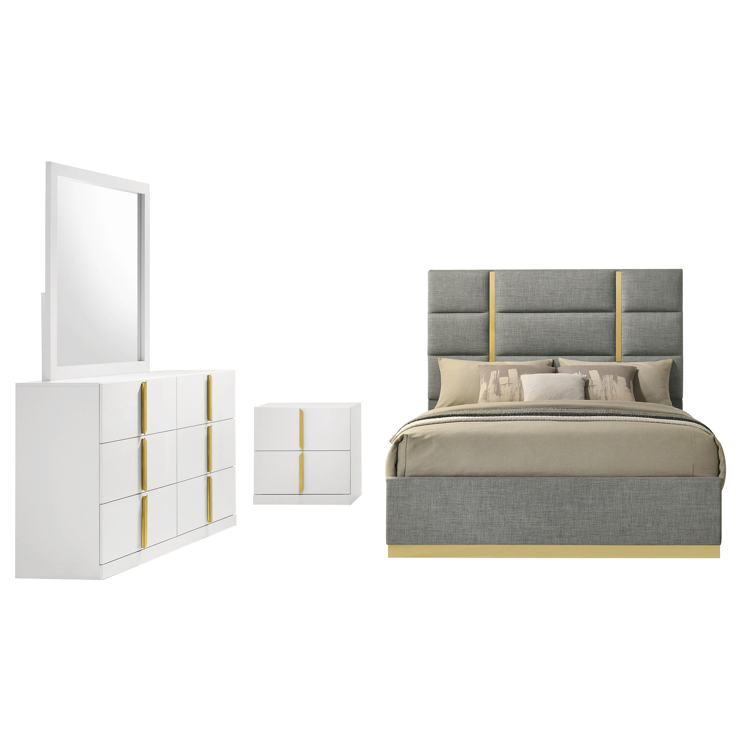 Ines 4-piece Eastern King Bedroom Set Grey and White High Gloss — view 2