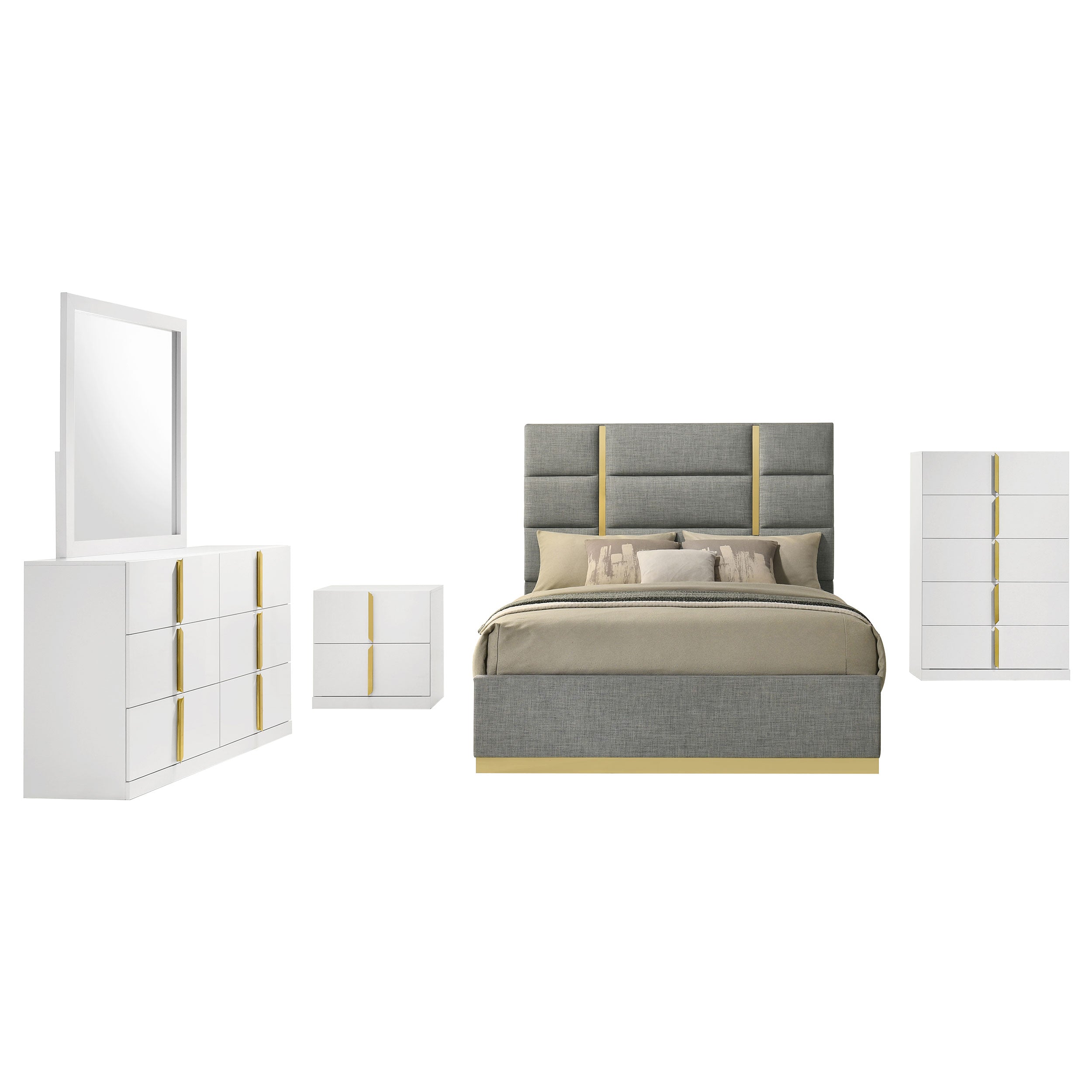 Ines 5-piece Eastern King Bedroom Set Grey and White High Gloss — view 2