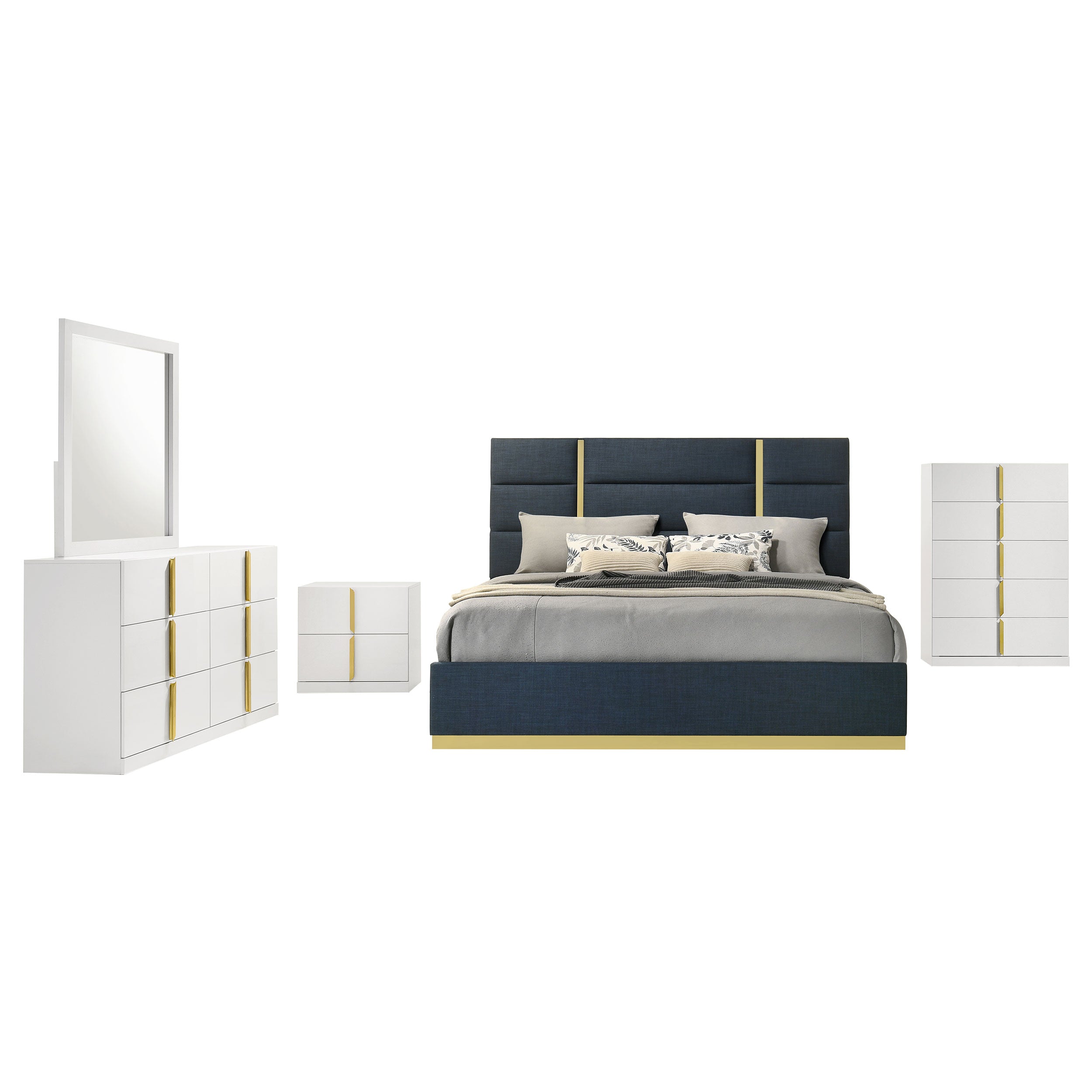 Ines 5-piece Eastern King Bedroom Set Navy and White High Gloss — view 2