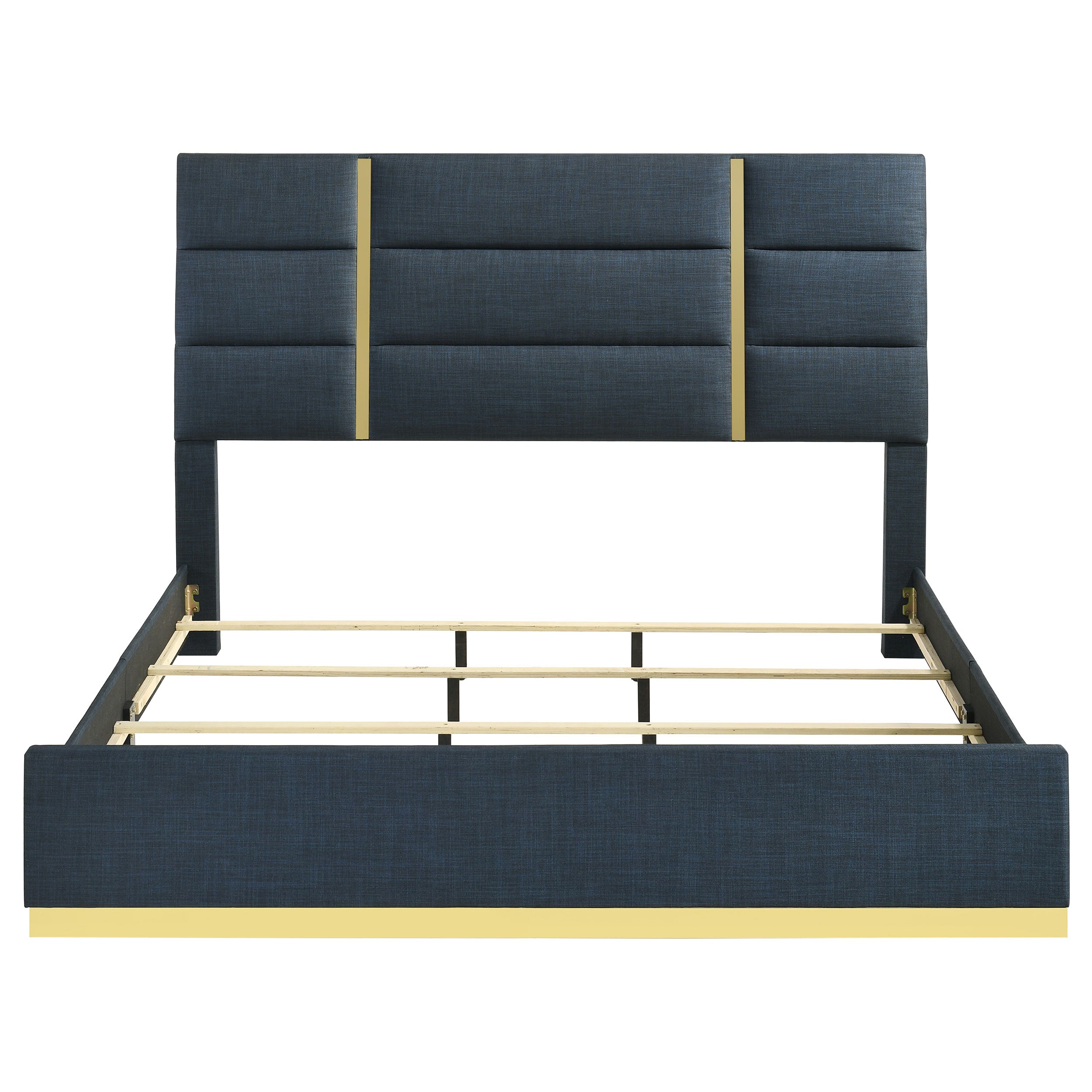Ines 56-inch Fabric Upholstered Eastern King Panel Bed Navy — view 4