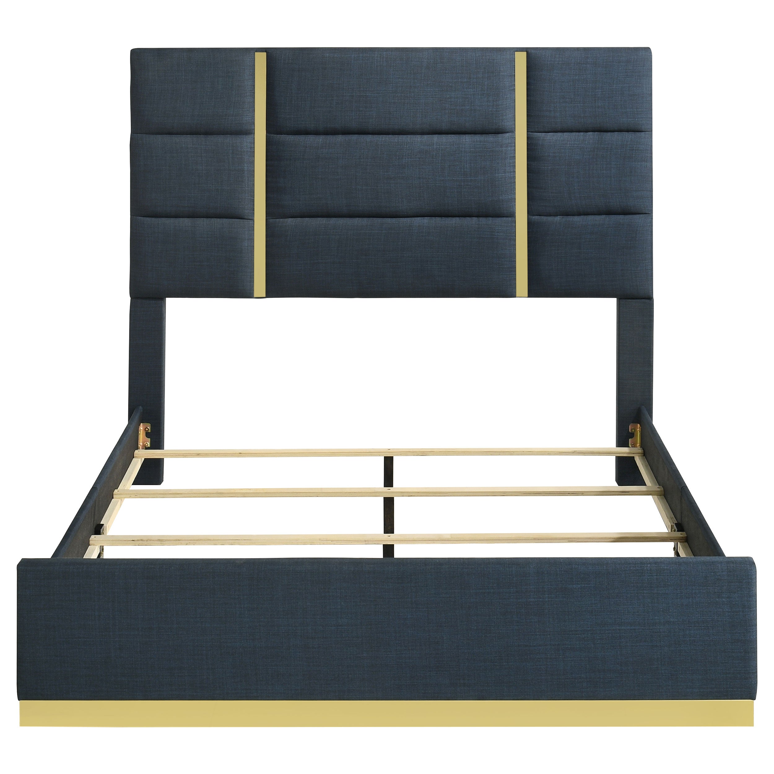 Ines 56-inch Fabric Upholstered Queen Panel Bed Navy — view 4