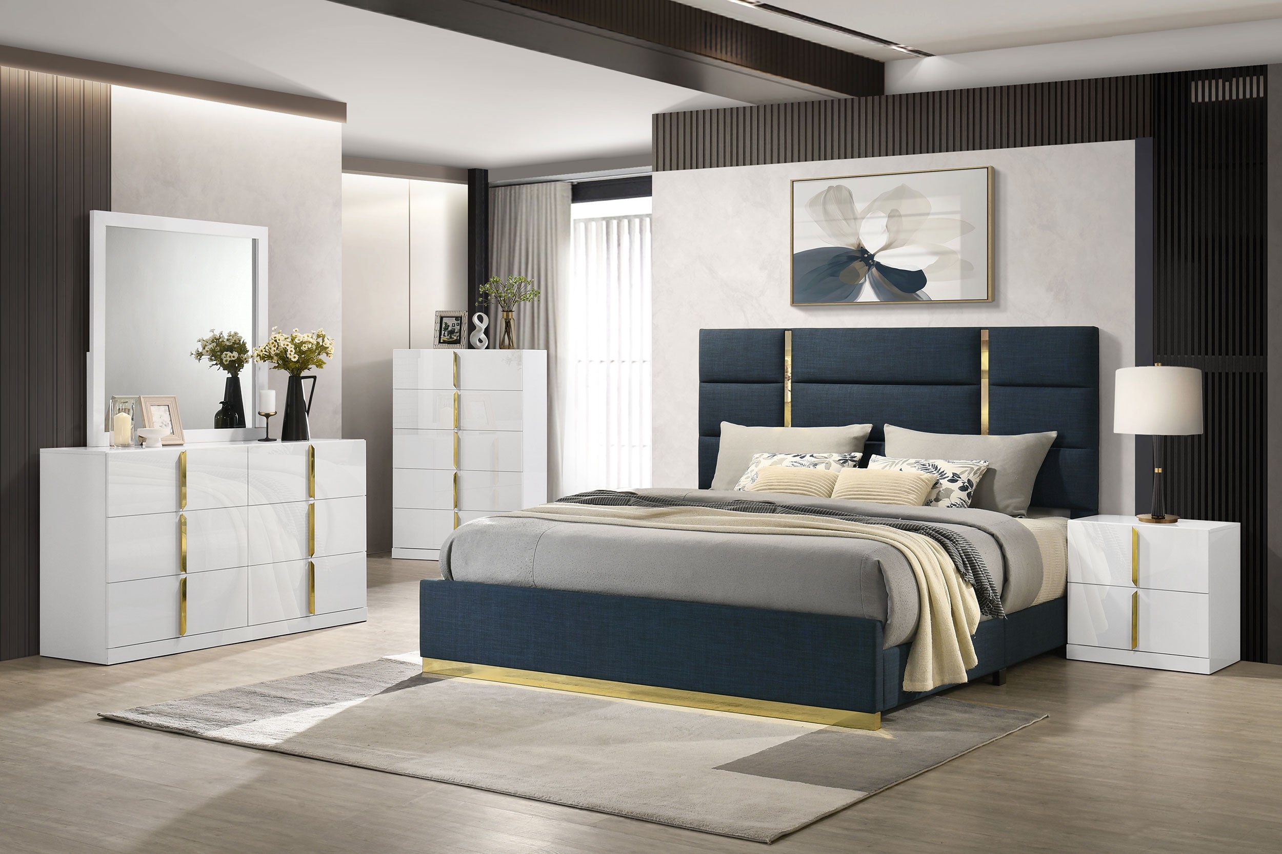 Ines 2-drawer Nightstand Bedside Table White High Gloss — view 11
