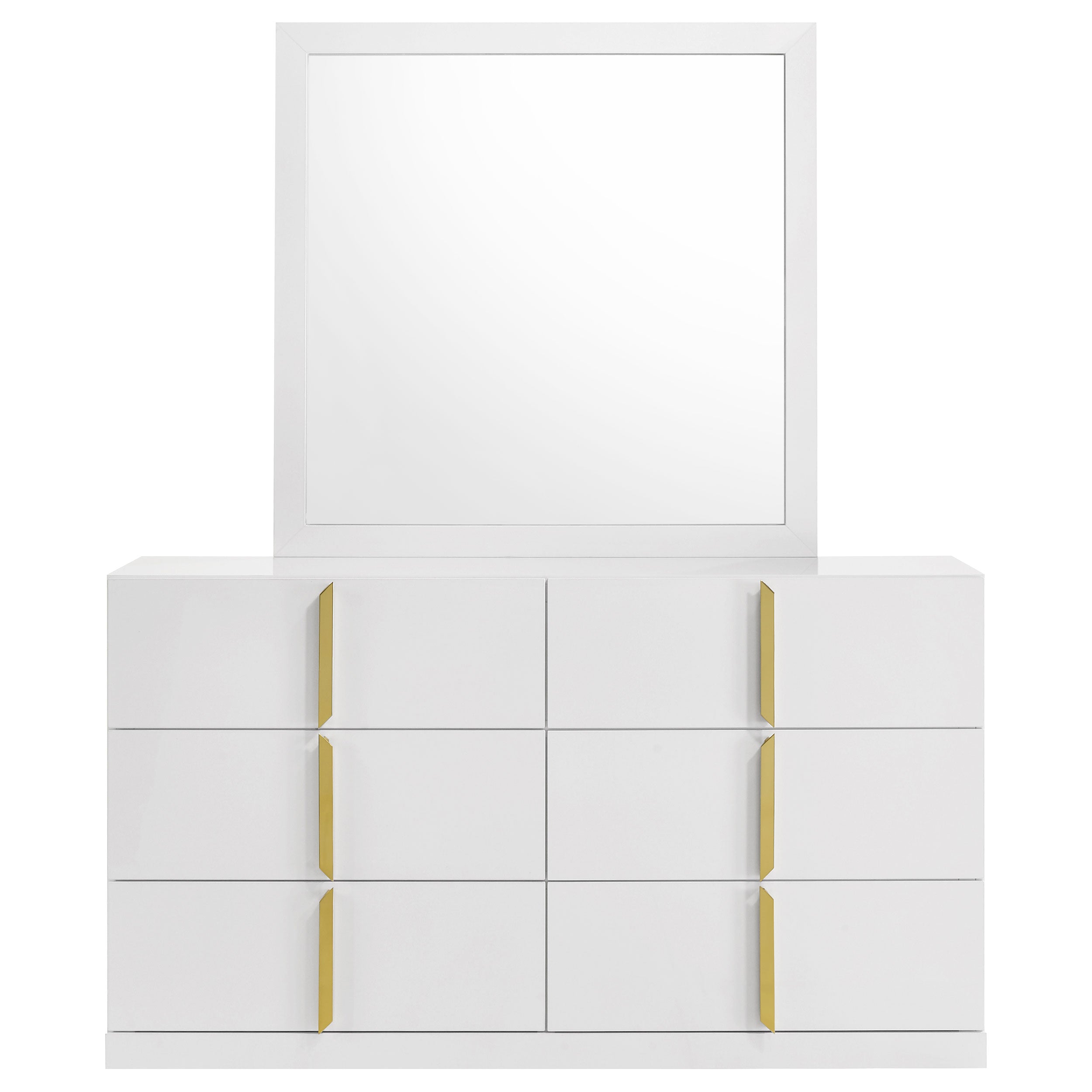 Ines 6-drawer Bedroom Dresser with Mirror White High Gloss — view 3