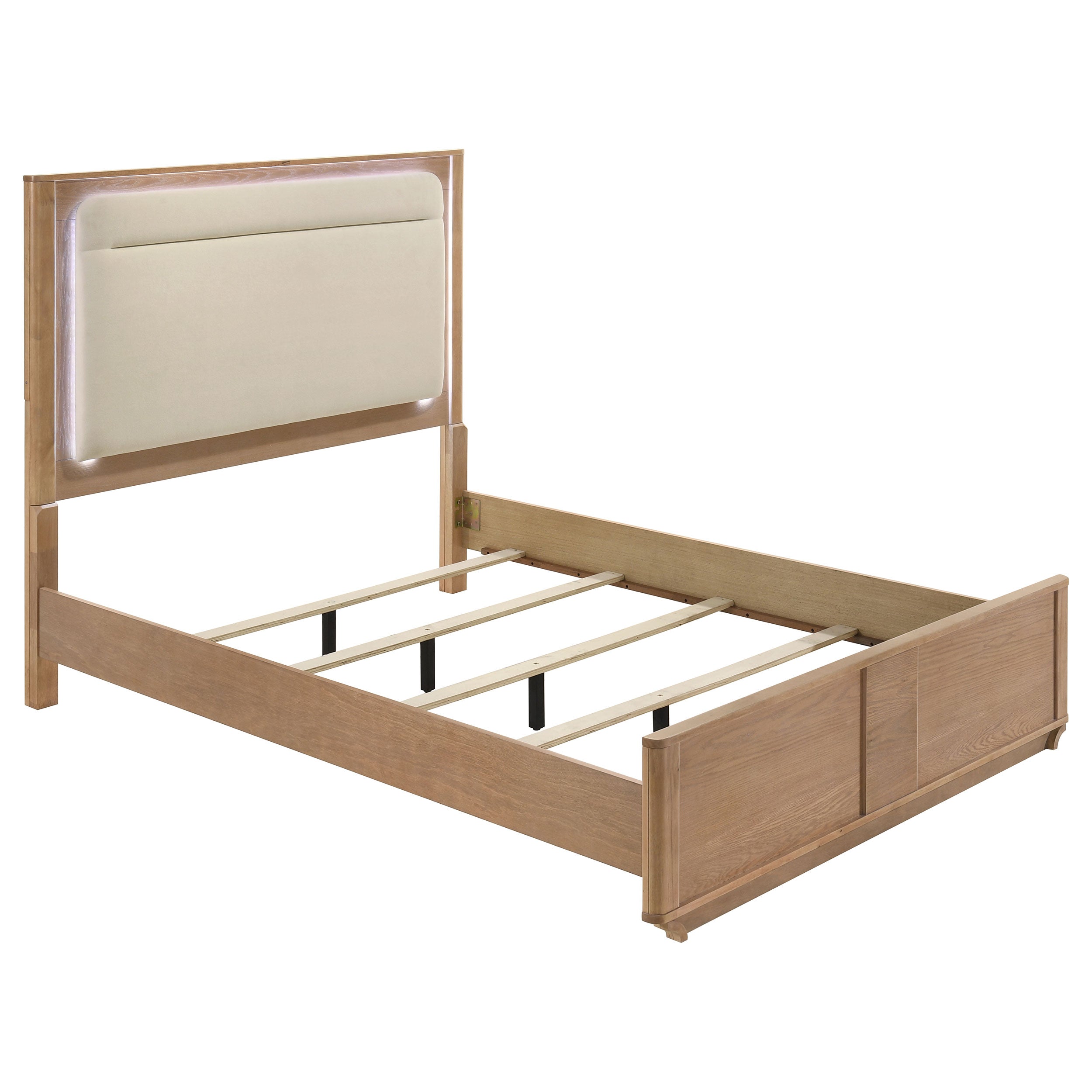 Leanne Queen LED Panel Bed Off White and Light Oak — view 1